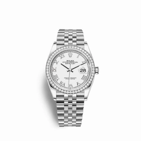 Rolex Datejust 36mm - Ref: 126284rbr-0017 - White Roman Dial & Diamond Bezel, Stainless Steel Jubilee Bracelet Watch
