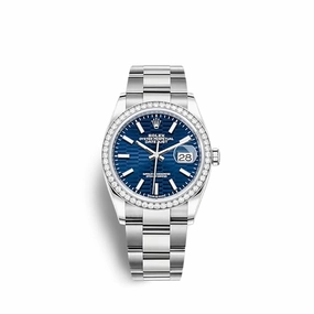 Rolex Datejust 36mm - Ref: 126284rbr-0042 - Blue Fluted Motif Dial & Diamond Bezel, Stainless Steel Oyster Bracelet Watch