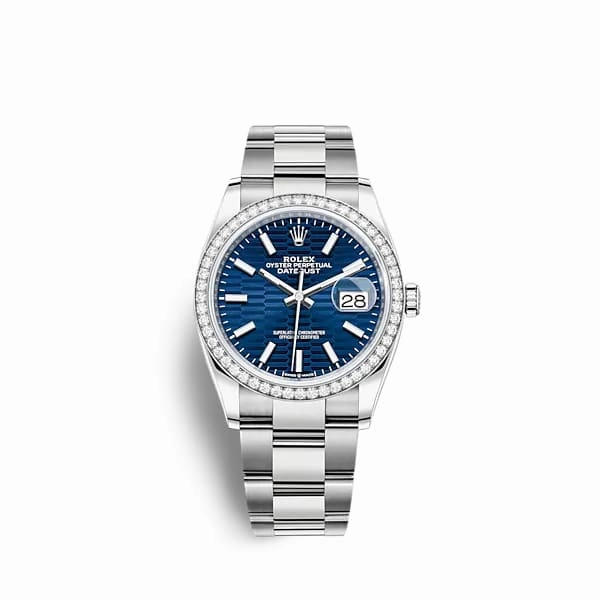 Rolex Datejust 36mm - Ref: 126284rbr-0042 - Blue Fluted Motif Dial & Diamond Bezel, Stainless Steel Oyster Bracelet Watch