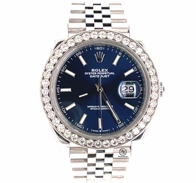 Rolex Datejust 41 126300 Blue Stick Dial Custom 3.25ct Diamond Bezel Jubilee PreOwned