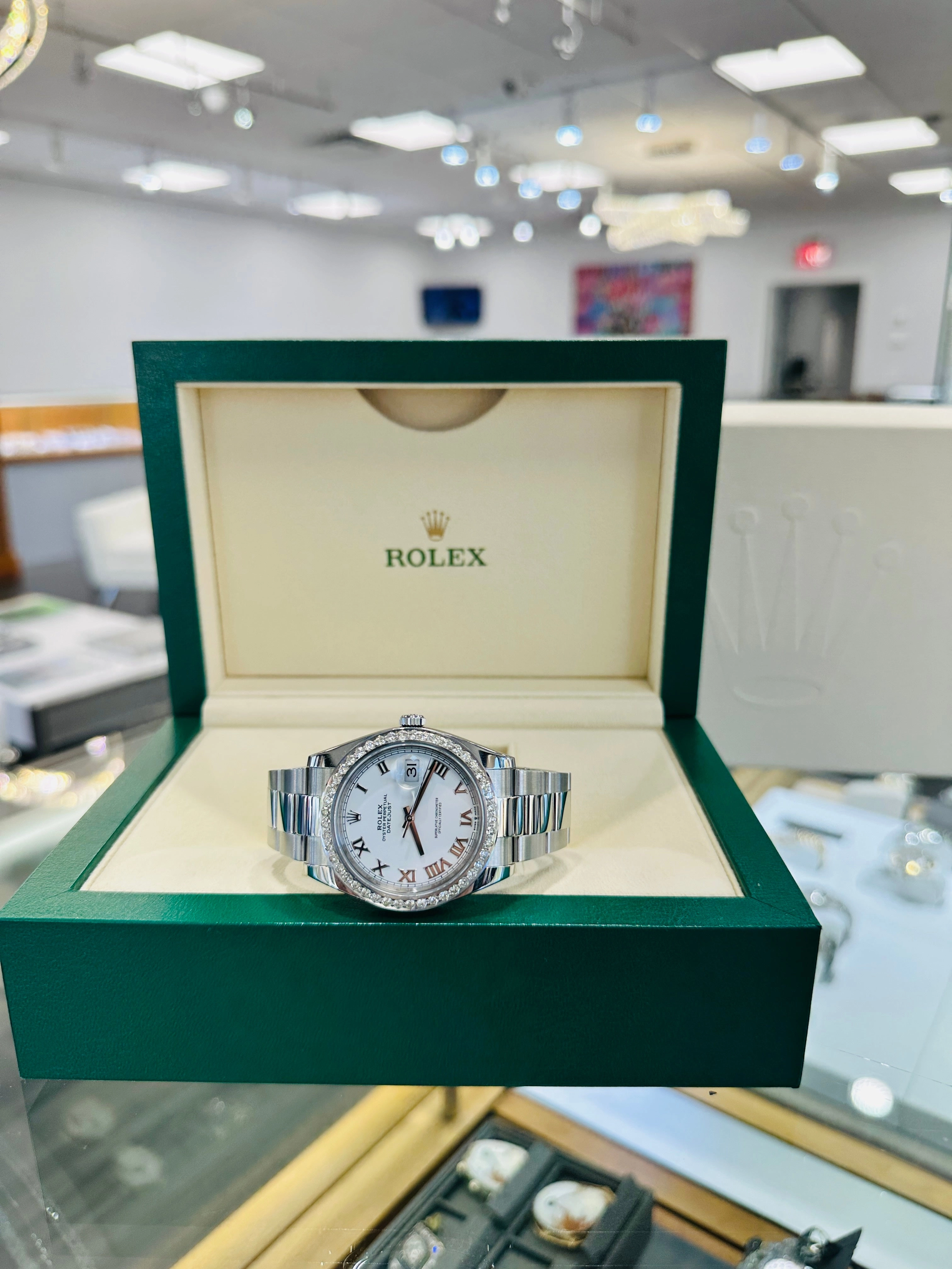 Rolex Datejust 41 126300 Custom 2.75 Natural Diamond bezel White Roman Dial PreOwned