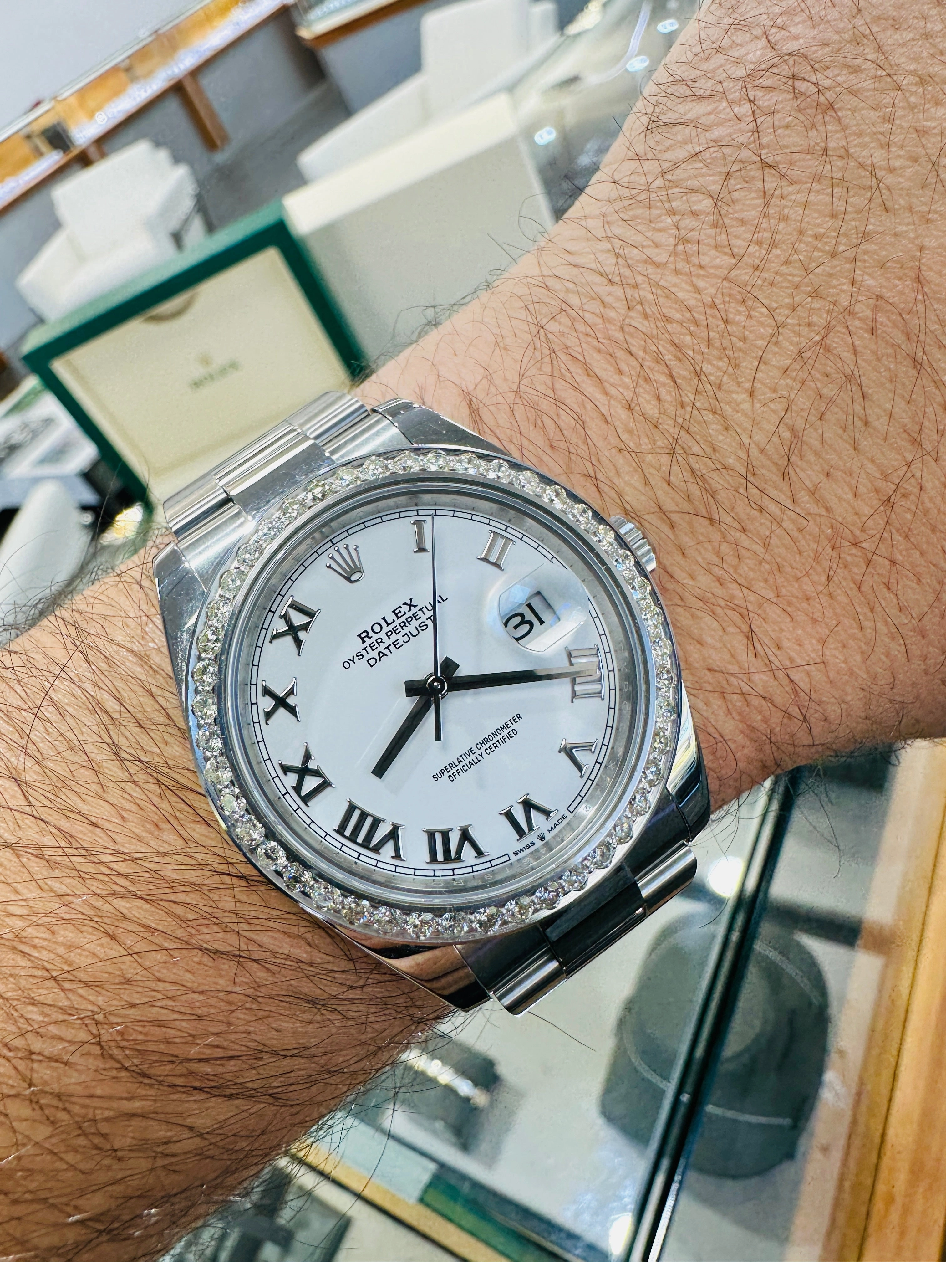 Rolex Datejust 41 126300 Custom 2.75 Natural Diamond bezel White Roman Dial PreOwned