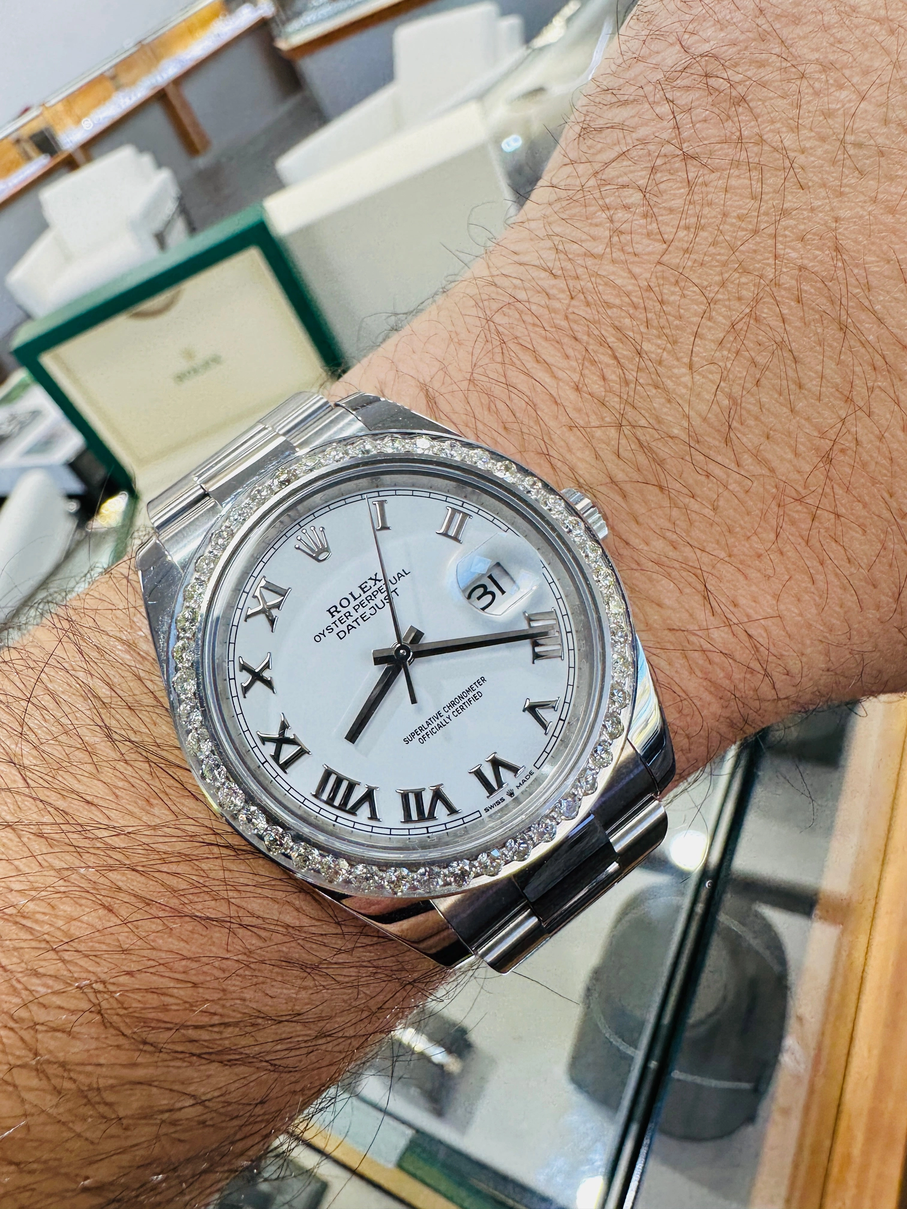 Rolex Datejust 41 126300 Custom 2.75 Natural Diamond bezel White Roman Dial PreOwned