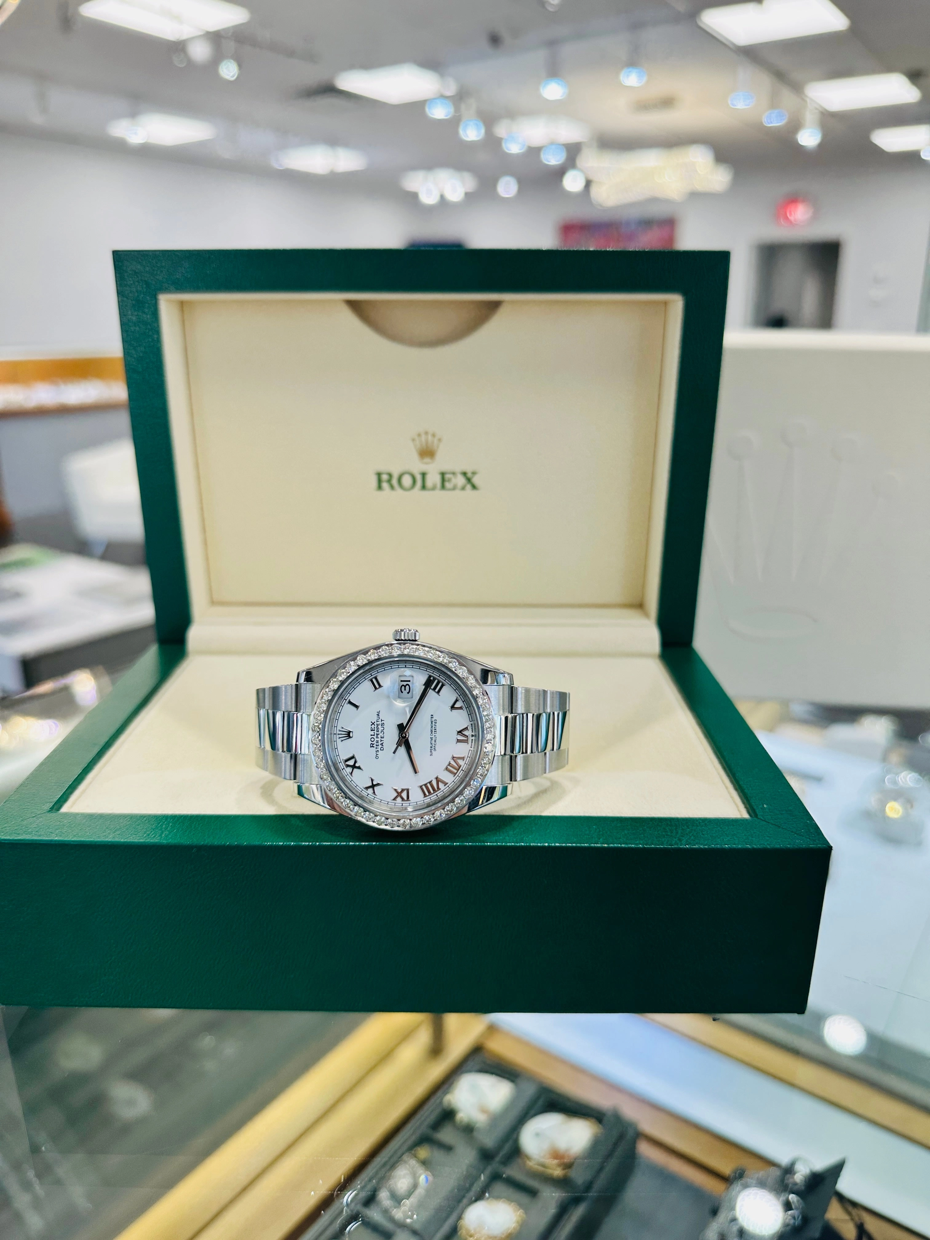 Rolex Datejust 41 126300 Custom 2.75 Natural Diamond bezel White Roman Dial PreOwned