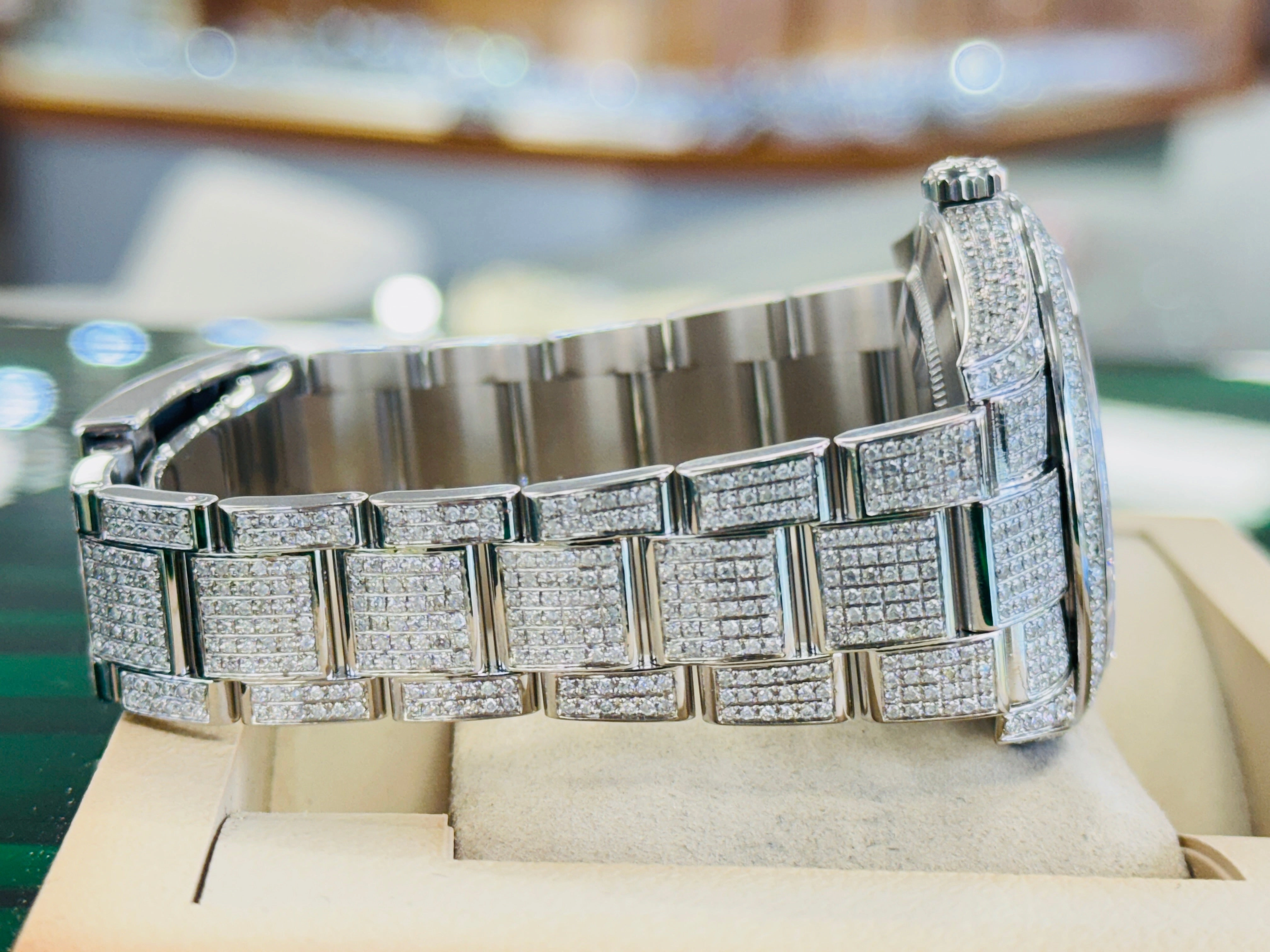 Rolex Datejust 41 126300 Custom Diamond Pave Set Custom Pave Diamond Blue Stick Dial Box/Papers UNWORN