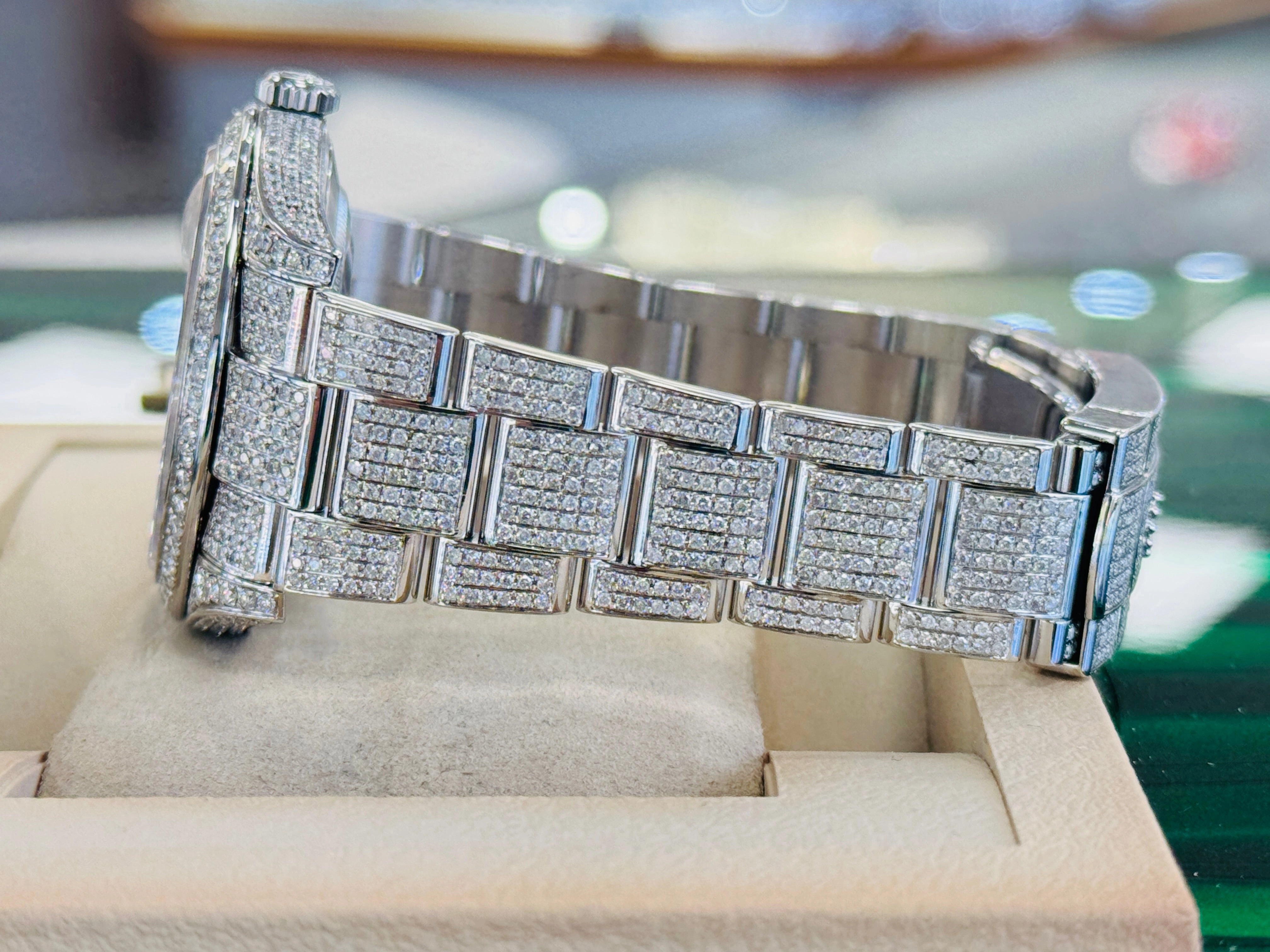Rolex Datejust 41 126300 Custom Diamond Pave Set Custom Pave Diamond Blue Stick Dial Box/Papers UNWORN