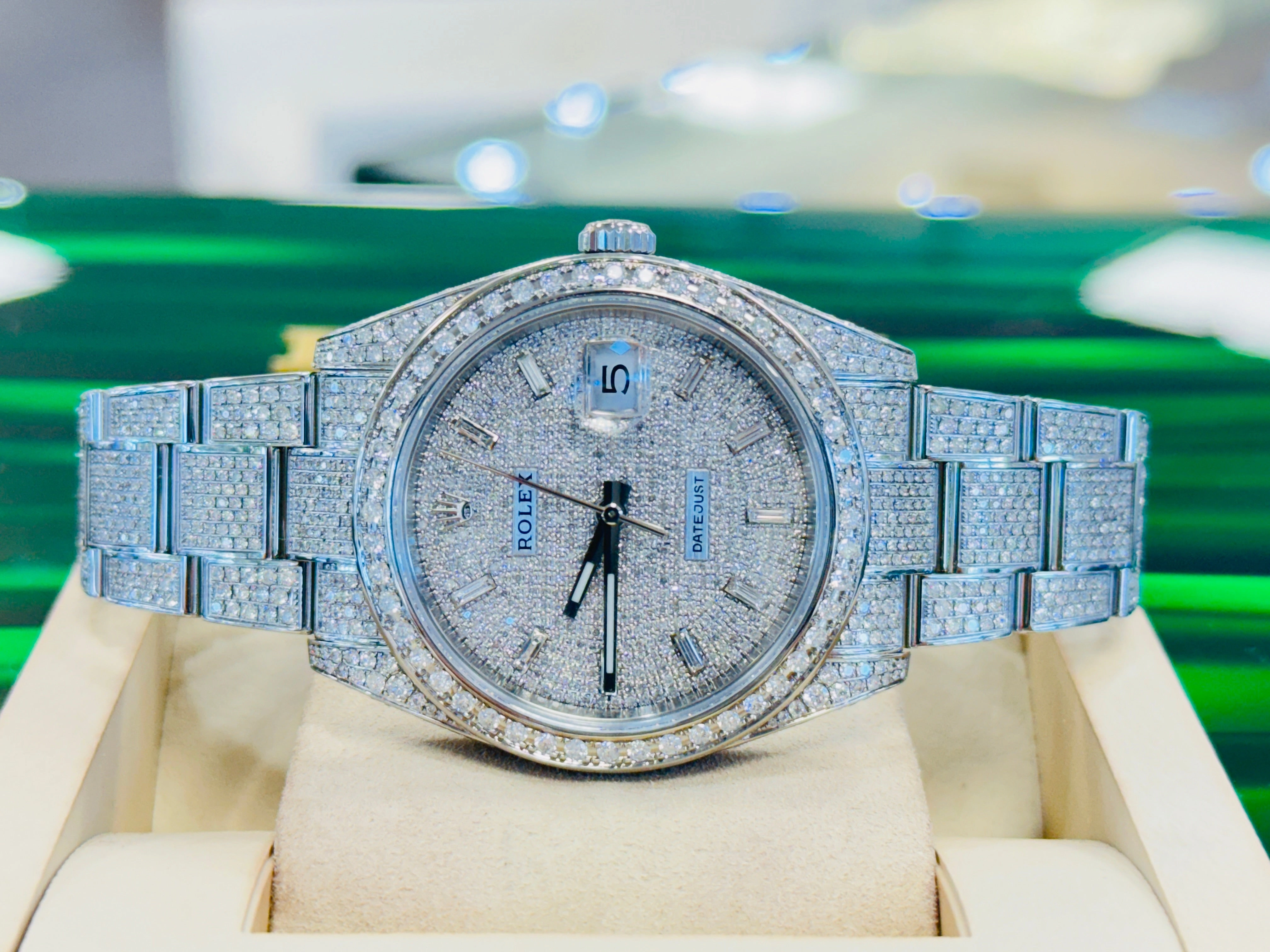 Rolex Datejust 41 126300  Full Custom Diamond Pave Set Custom Baguette Dial UNWORN Box/Papers
