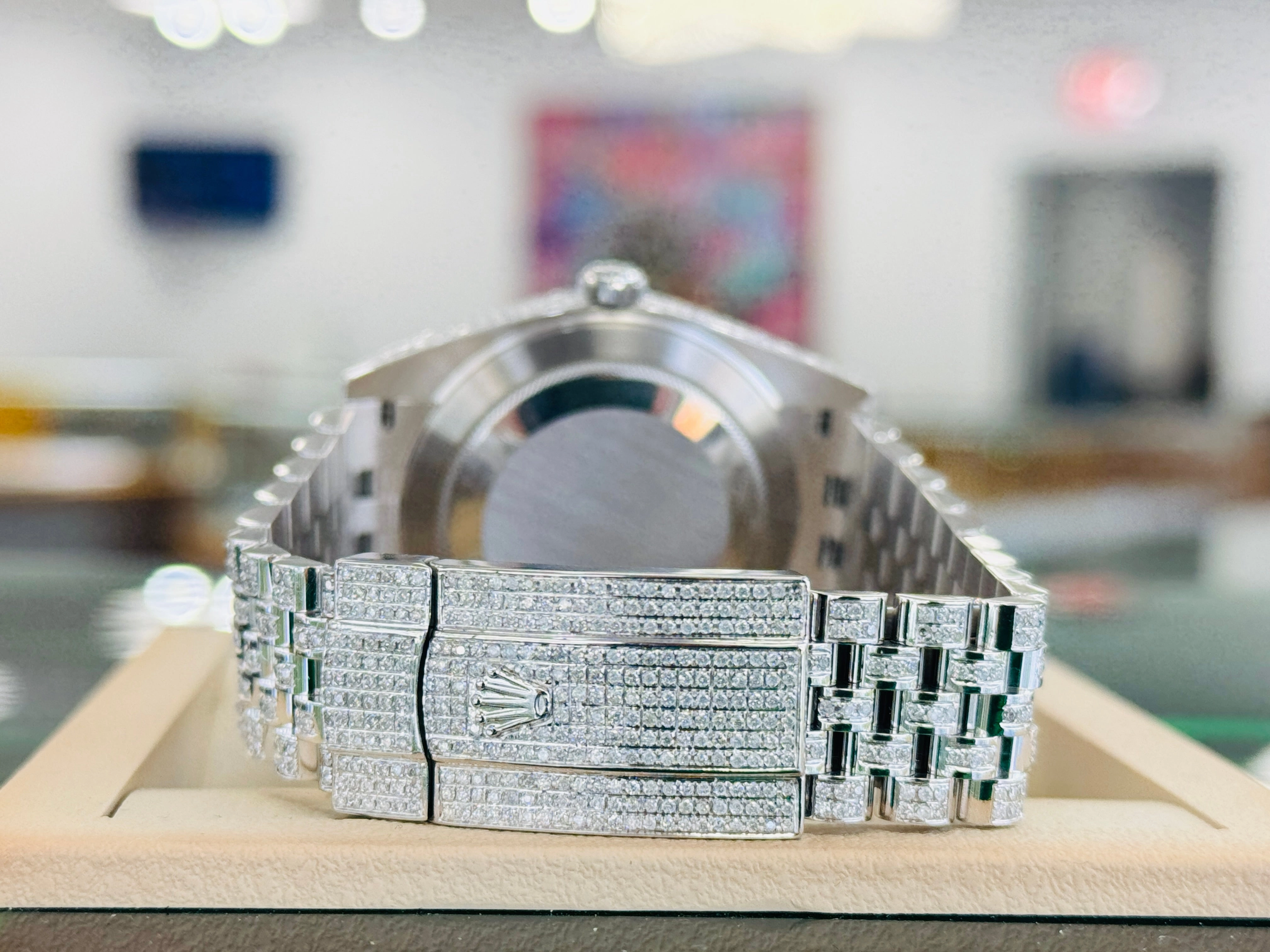 Rolex Datejust 41 126300  Full Custom Diamond Pave Set Jubilee Custom Pave Diamond Green Stick Dial  Box and Papers