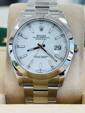 Rolex Datejust 41 126300 Oyster White Stick Dial Smooth Bezel MINT