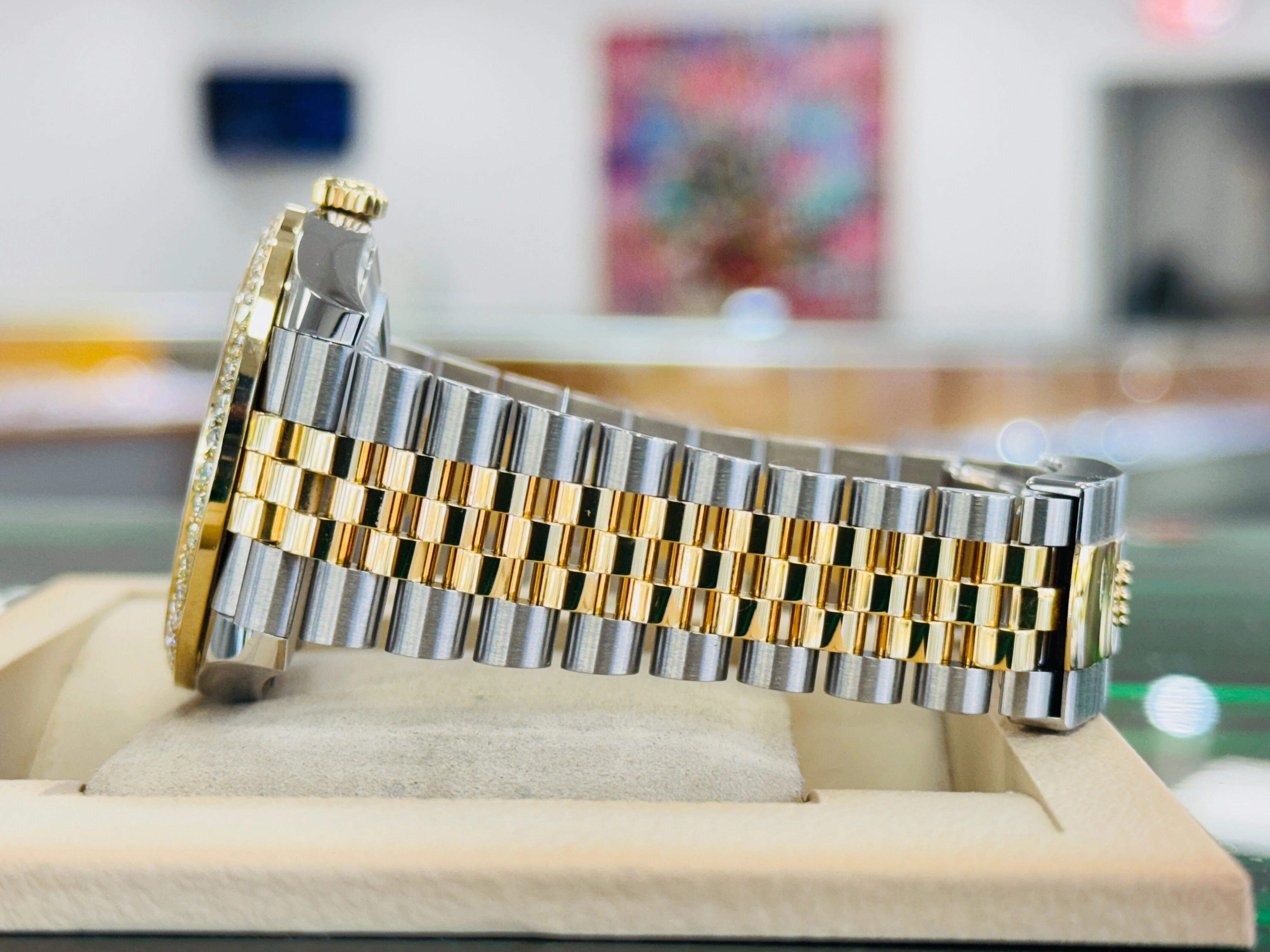 Rolex Datejust 41 126303  18k Yellow Gold/Steel Jubilee Champagne Dial Custom Diamond Bezel Jubilee Box and Papers MINT