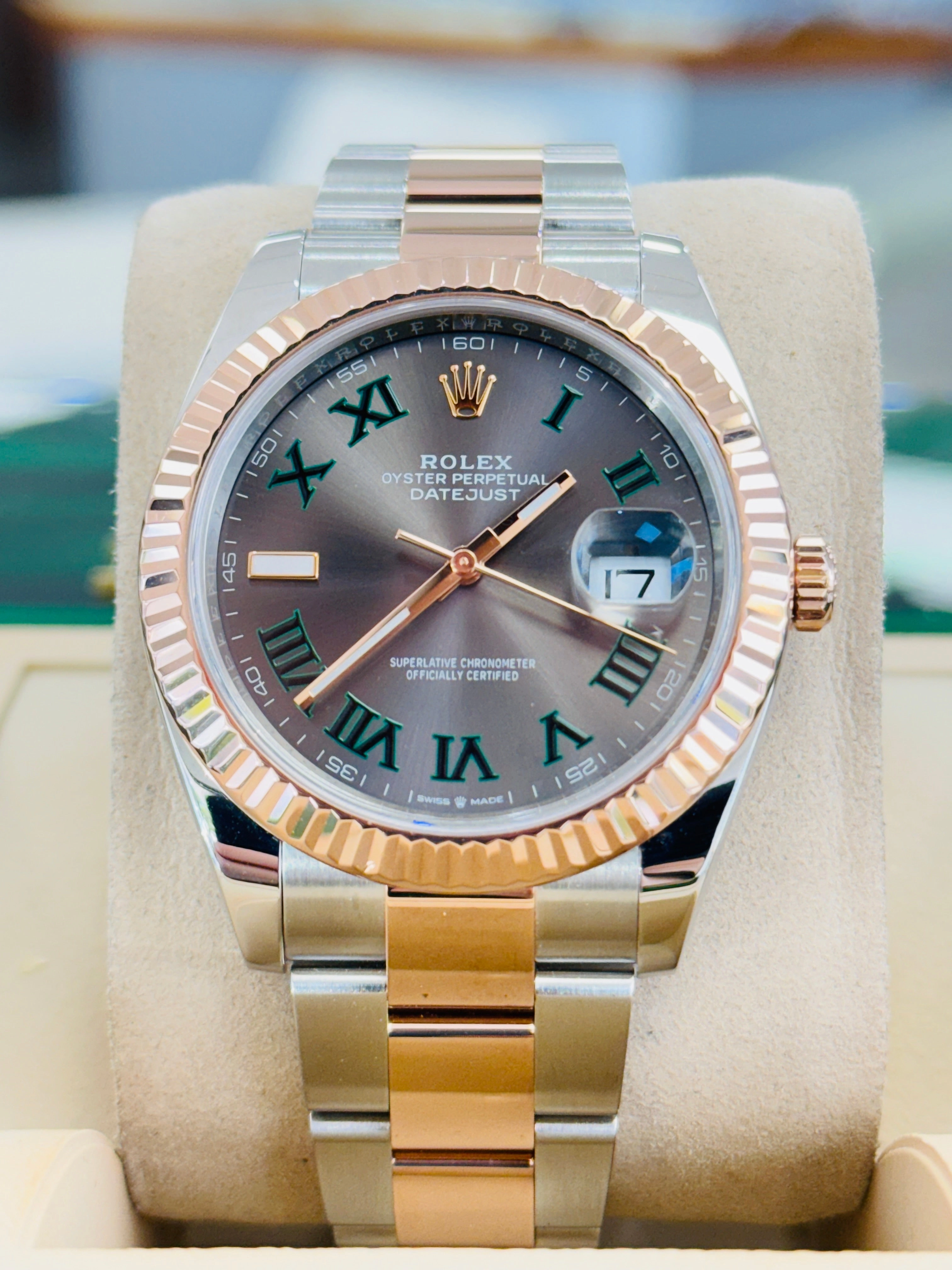 Rolex Datejust 41 126331 Wimbledon Gray Roman Dial 18K Rose Gold Stainless Steel Oyster Bracelet Box and Papers MINT