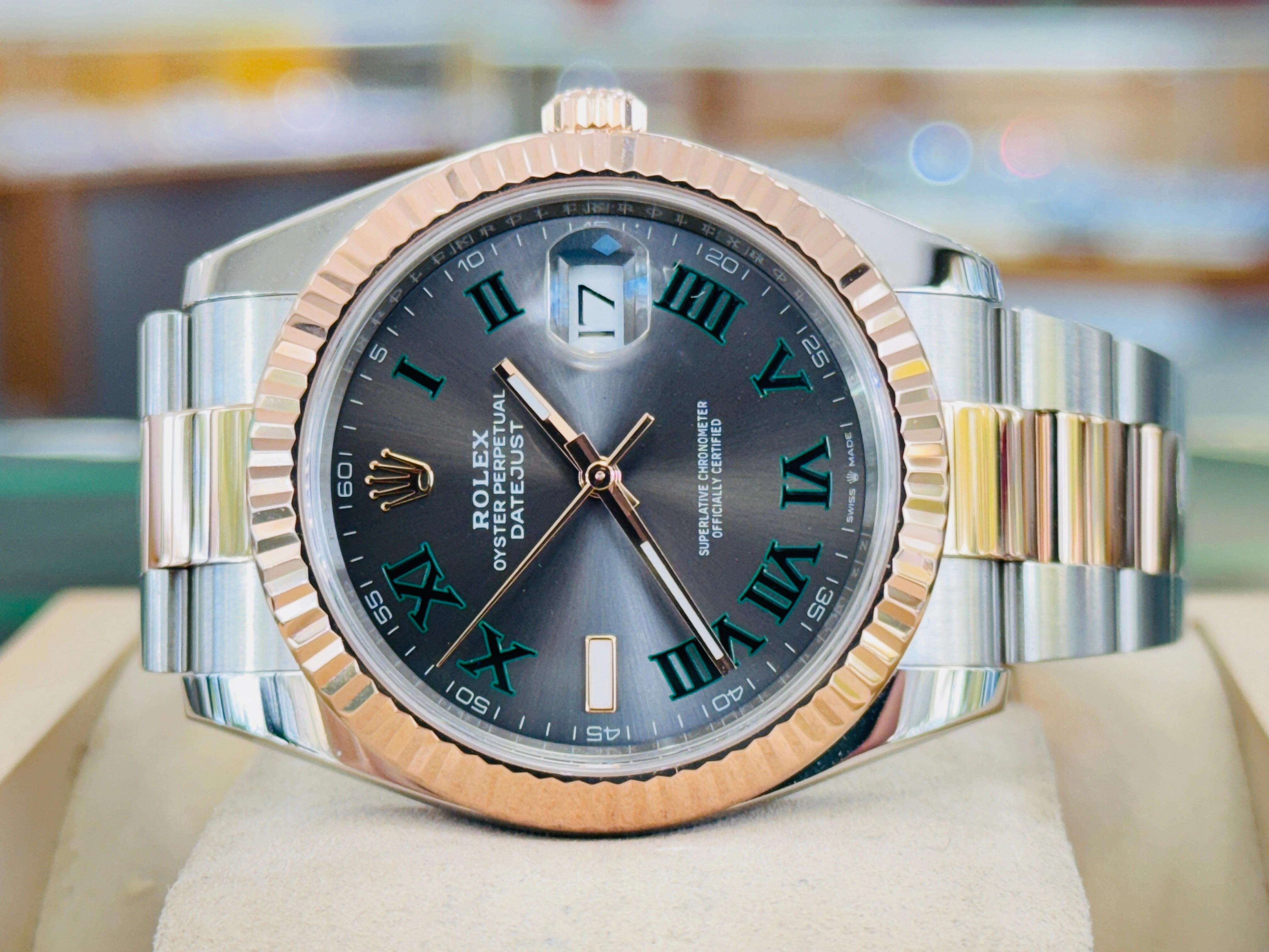 Rolex Datejust 41 126331 Wimbledon Gray Roman Dial 18K Rose Gold Stainless Steel Oyster Bracelet Box and Papers MINT