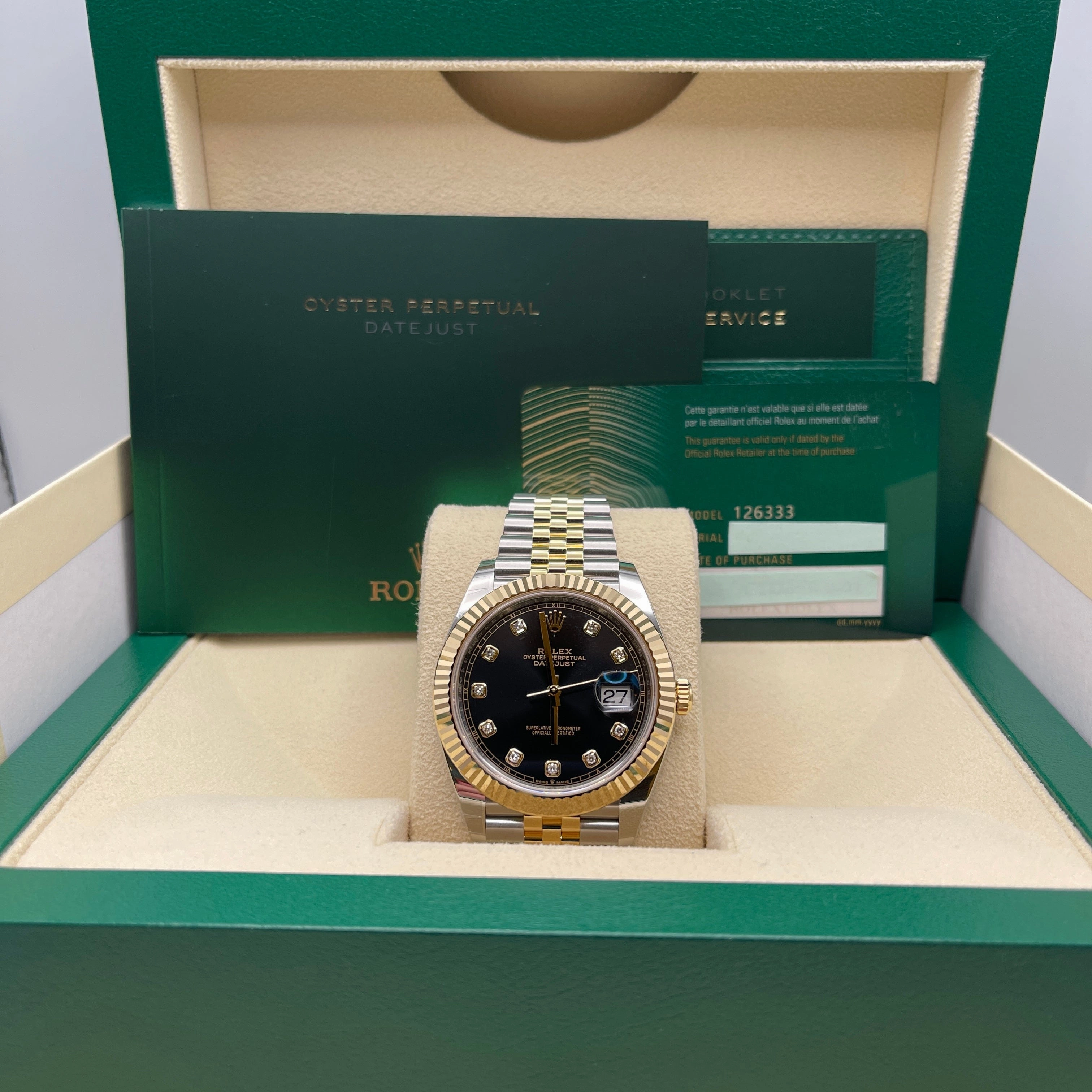 Rolex Datejust 41 126333 Yellow Gold & Stainless Steel Black Diamond Dial Jubilee