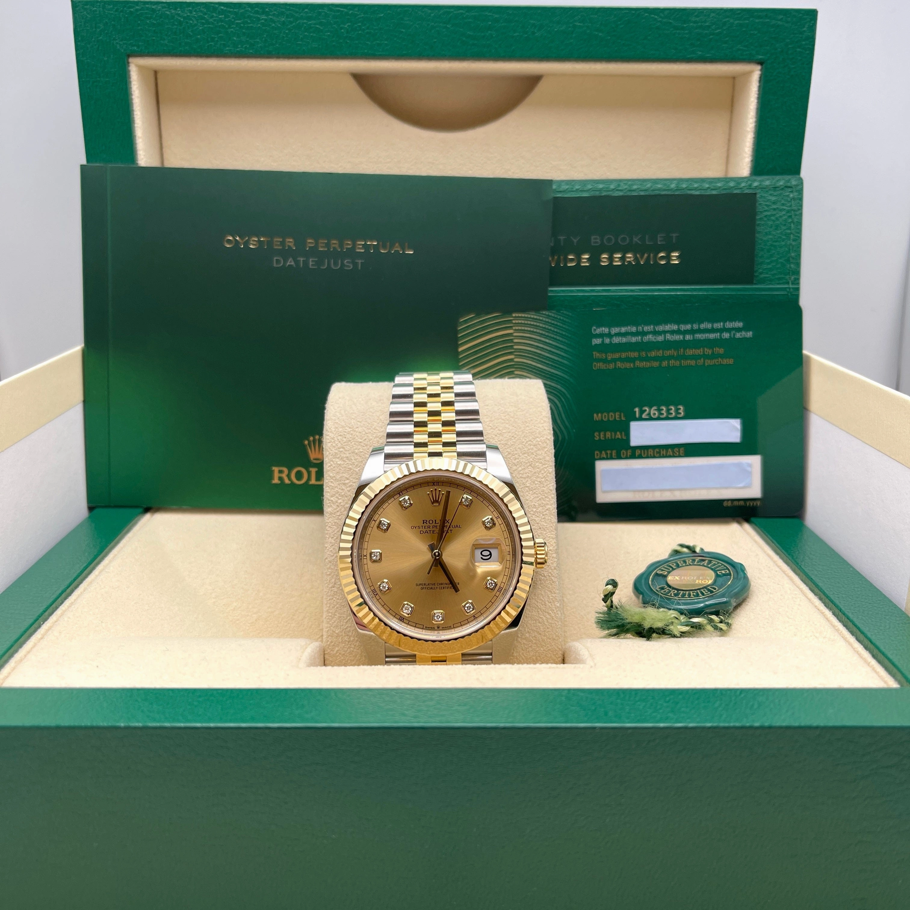 Rolex Datejust 41 126333 Yellow Gold Stainless Steel Champagne Diamond Dial Jubilee