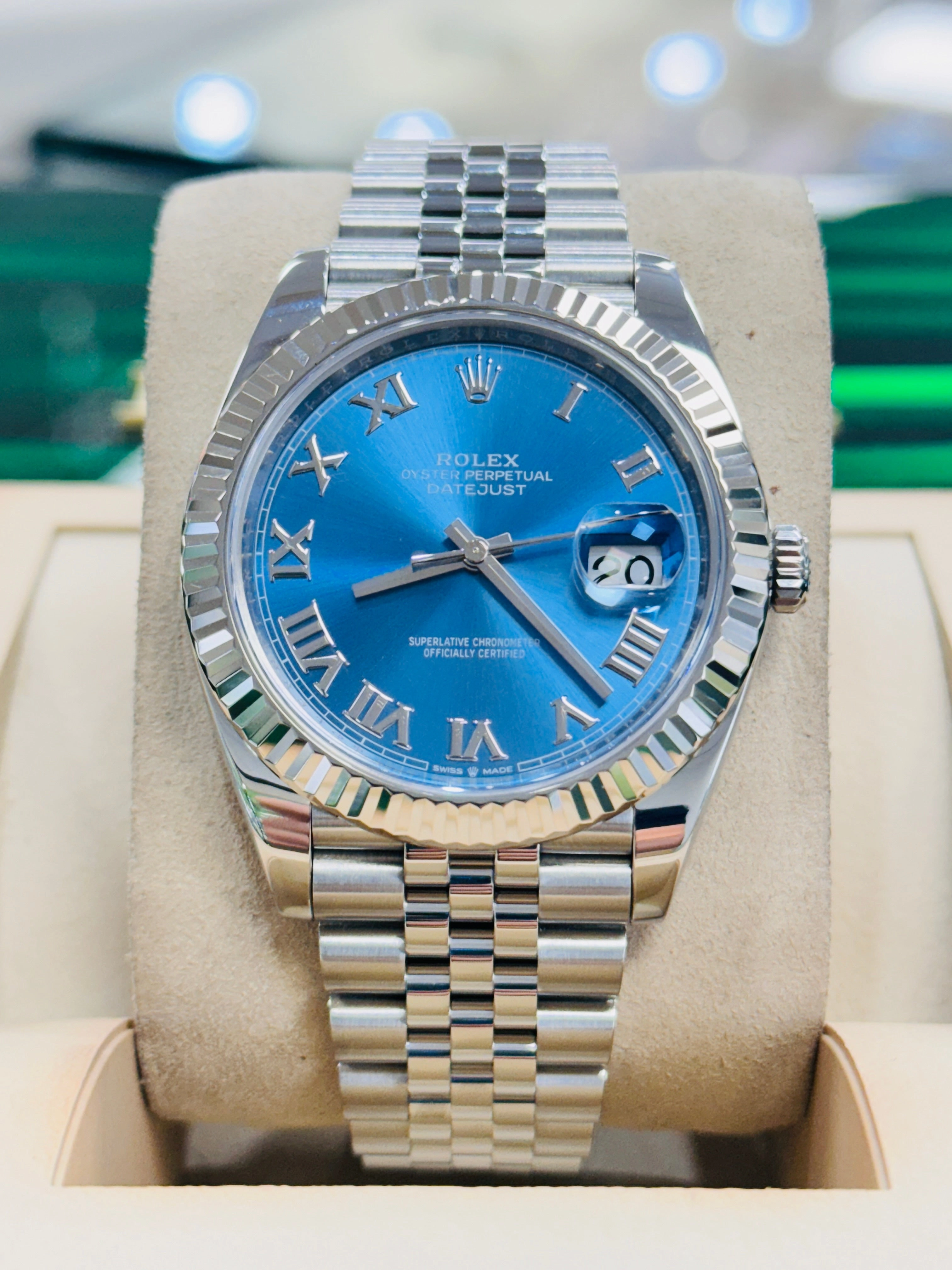 Rolex Datejust 41 126334 Blue Azzurro Roman Dial Stainless Steel Fluted Bezel Jubilee Bracelet PreOwned