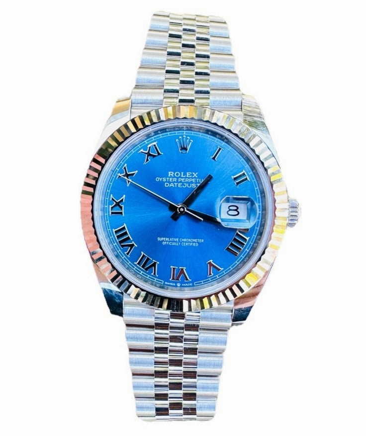 Rolex DateJust 41 126334 Blue Roman Dial Jubilee Steel 18k White Gold Unworn Box and Papers