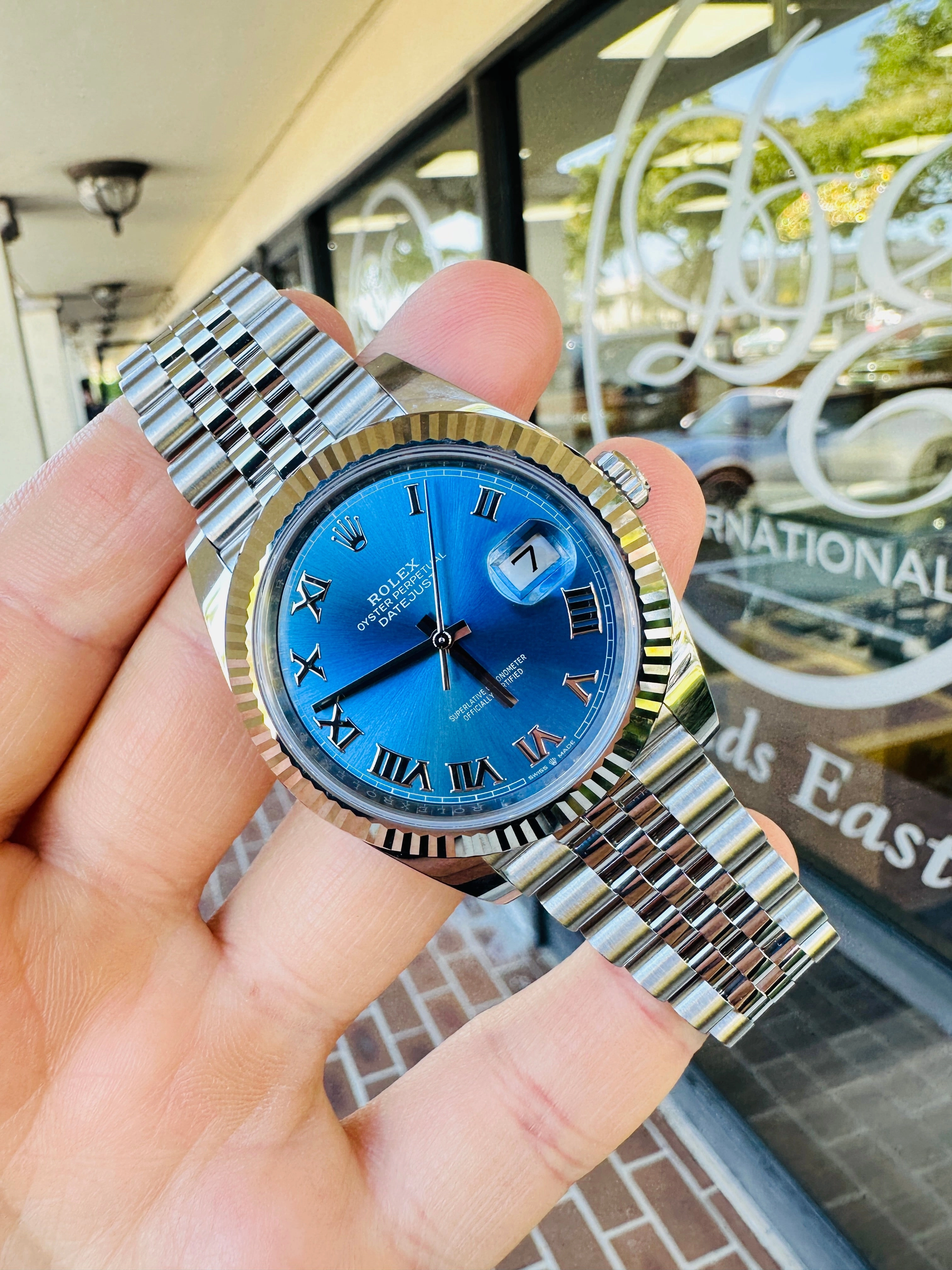 Rolex DateJust 41 126334 Blue Roman Dial Jubilee Steel 18k White Gold Unworn Box and Papers
