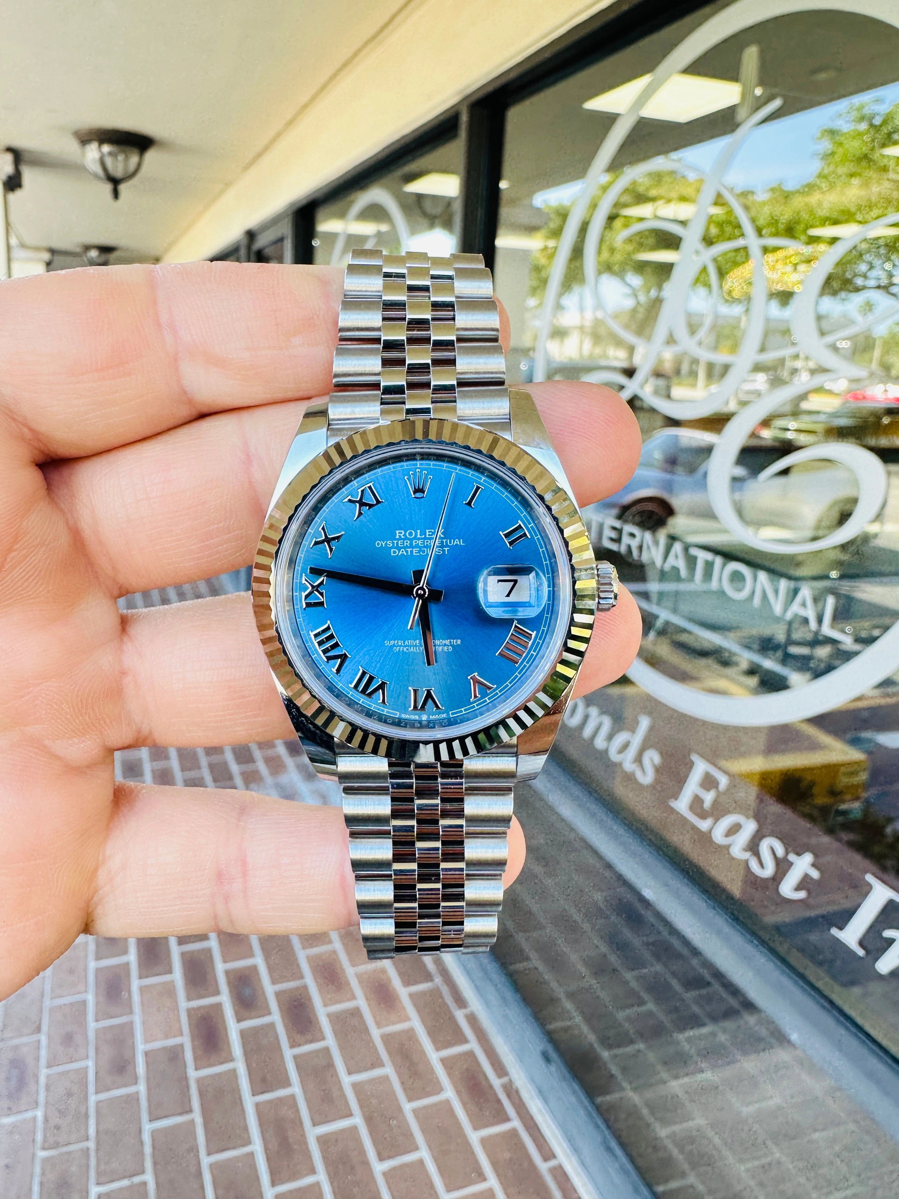 Rolex DateJust 41 126334 Blue Roman Dial Jubilee Steel 18k White Gold Unworn Box and Papers