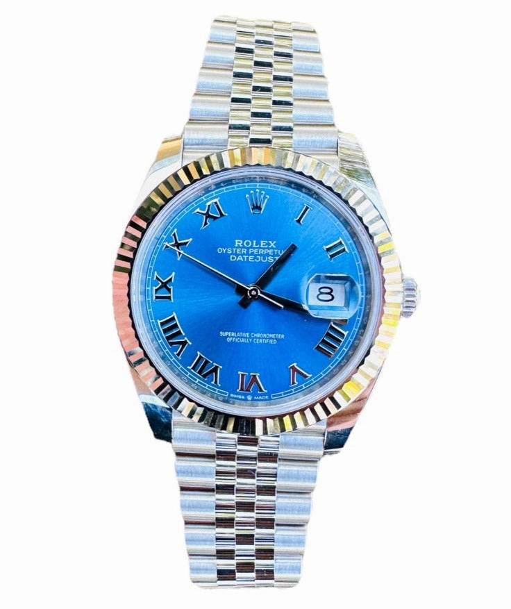 Rolex DateJust 41 126334 Blue Roman Dial Jubilee Steel 18k White Gold Unworn Box and Papers