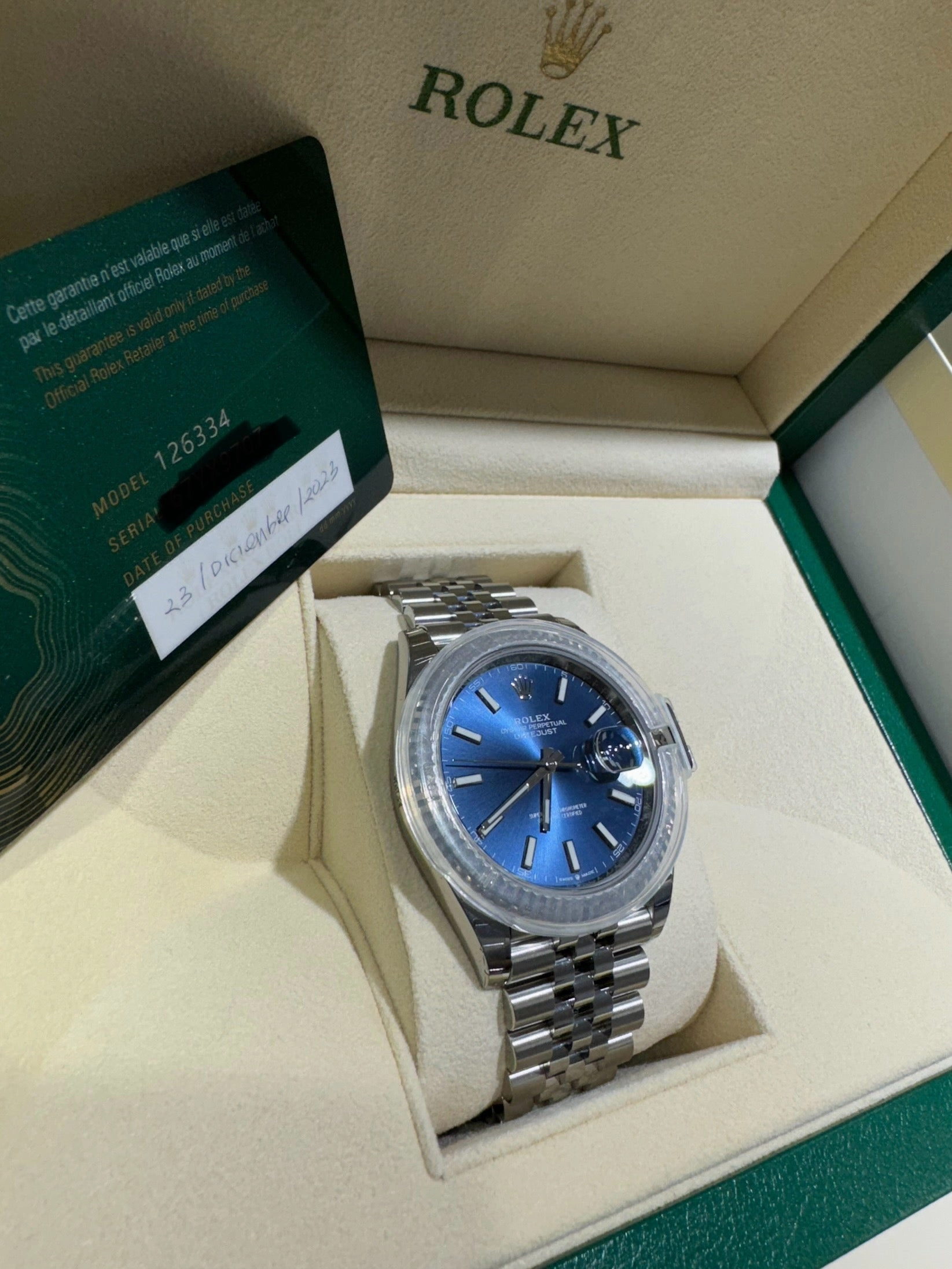 Rolex DateJust 41 126334 Blue Stick Jubilee Steel Unworn Box and Papers