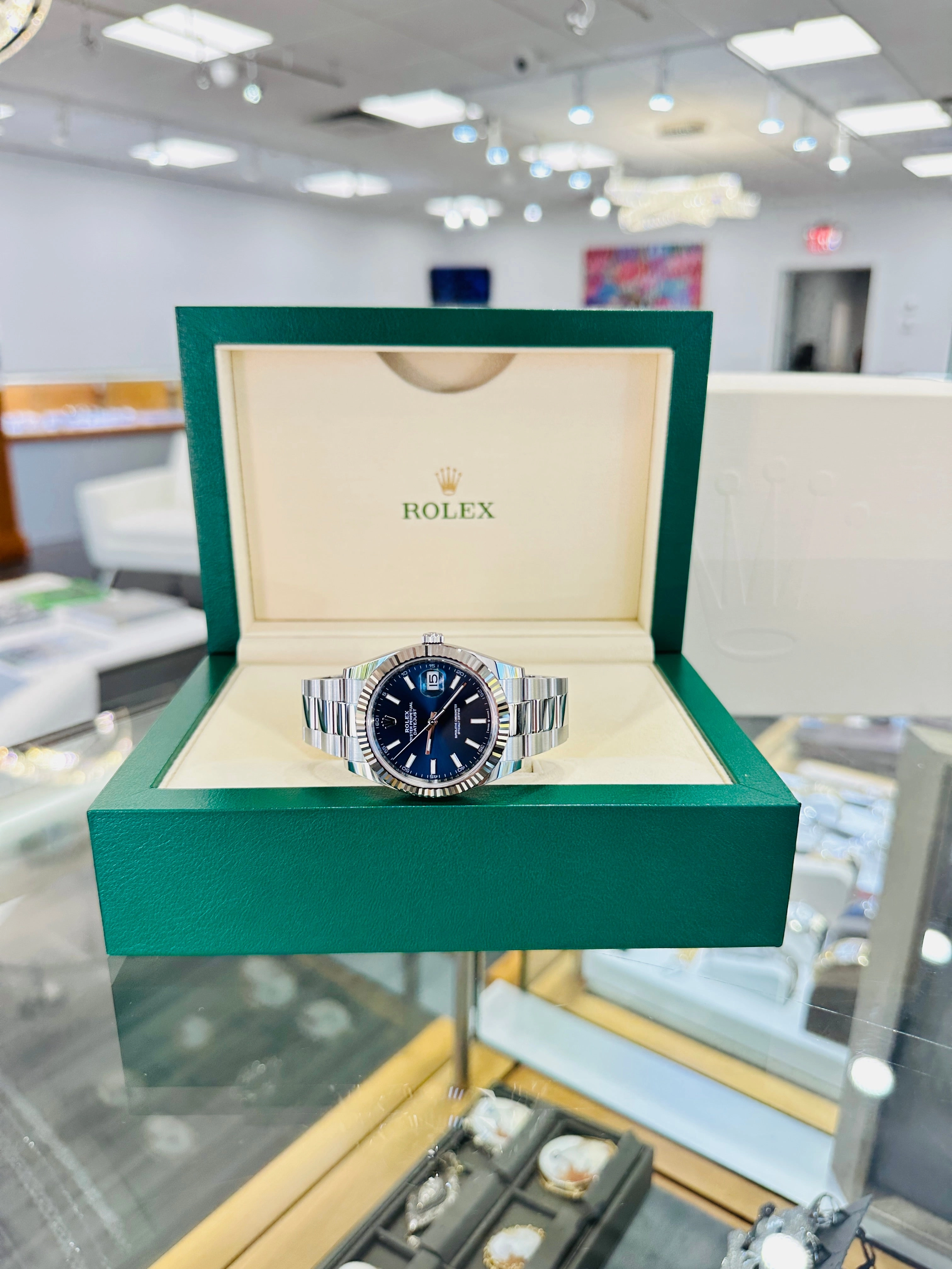Rolex DateJust 41 126334 Blue Stick Oyster Steel 18k White Gold Bezel  Box Papers UNWORN