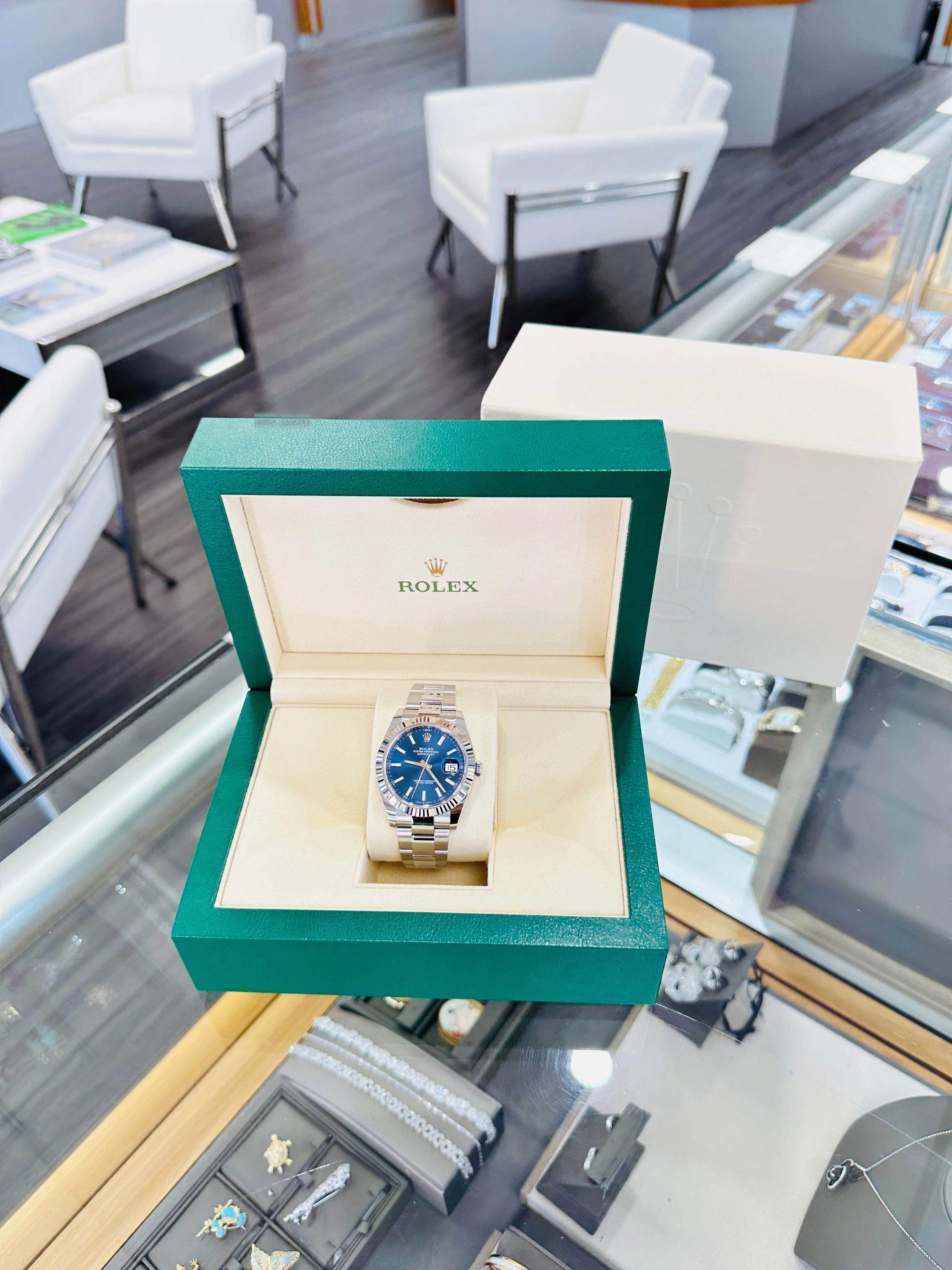 Rolex DateJust 41 126334 Blue Stick Oyster Steel 18k White Gold Bezel  Box Papers UNWORN