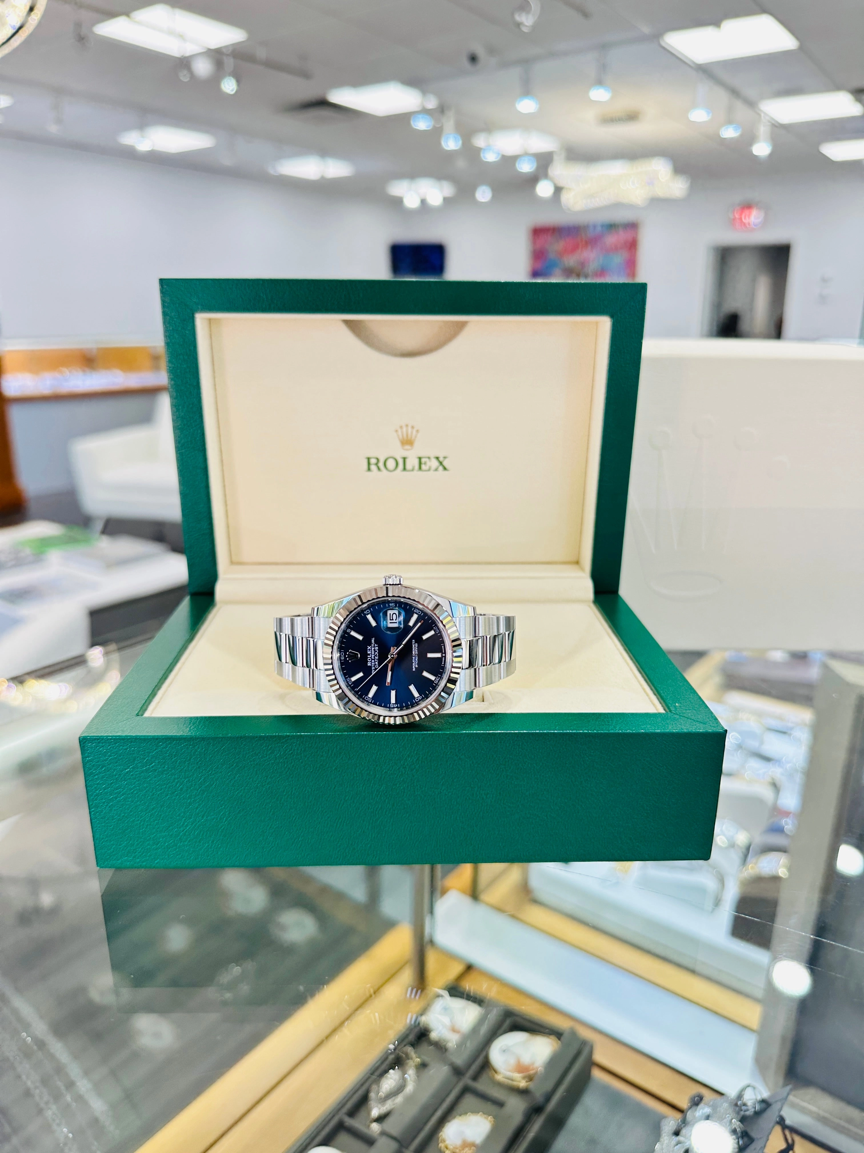 Rolex DateJust 41 126334 Blue Stick Oyster Steel 18k White Gold Bezel  Box Papers UNWORN