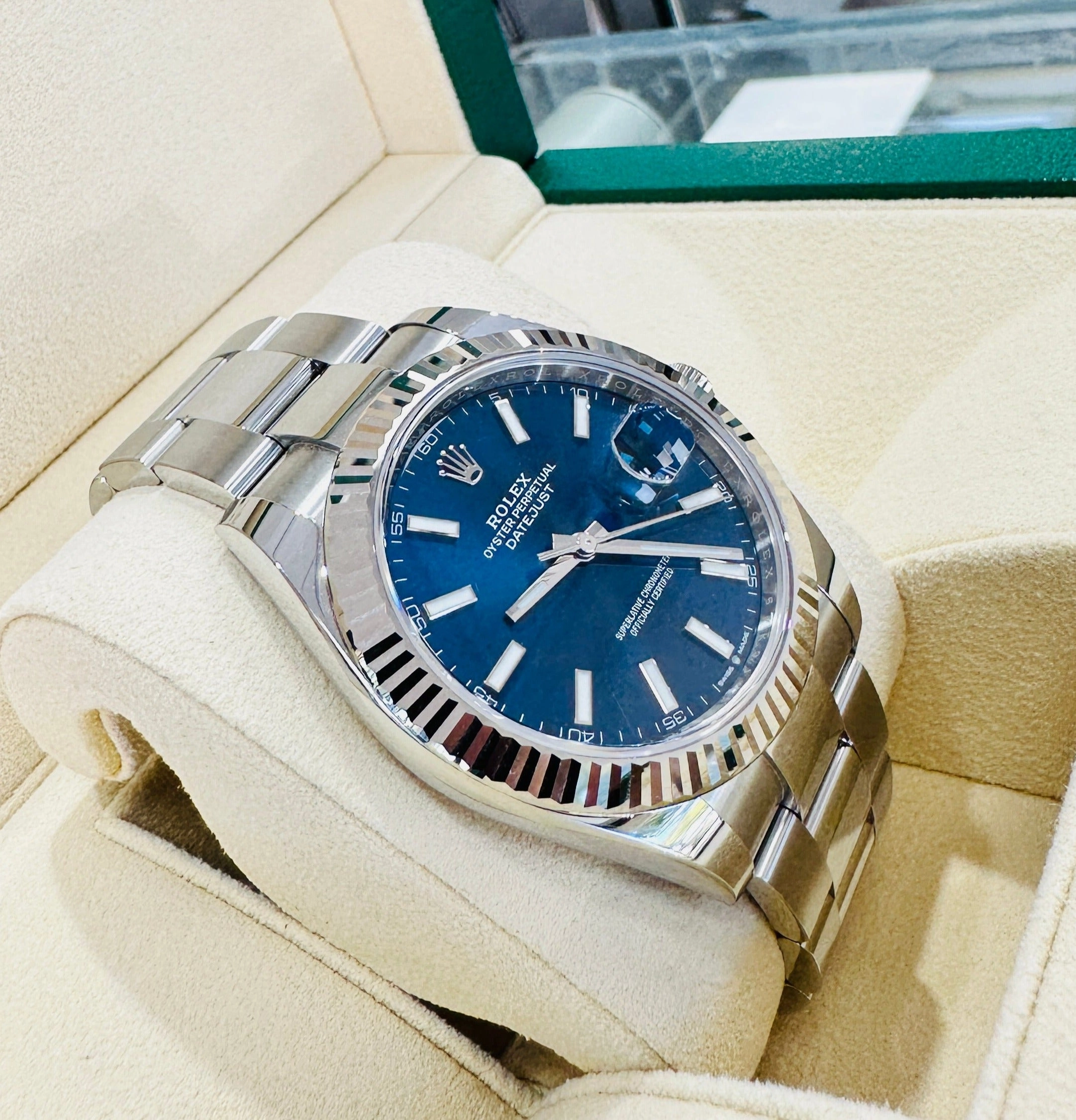 Rolex DateJust 41 126334 Blue Stick Oyster Steel 18k White Gold Bezel  Box Papers UNWORN