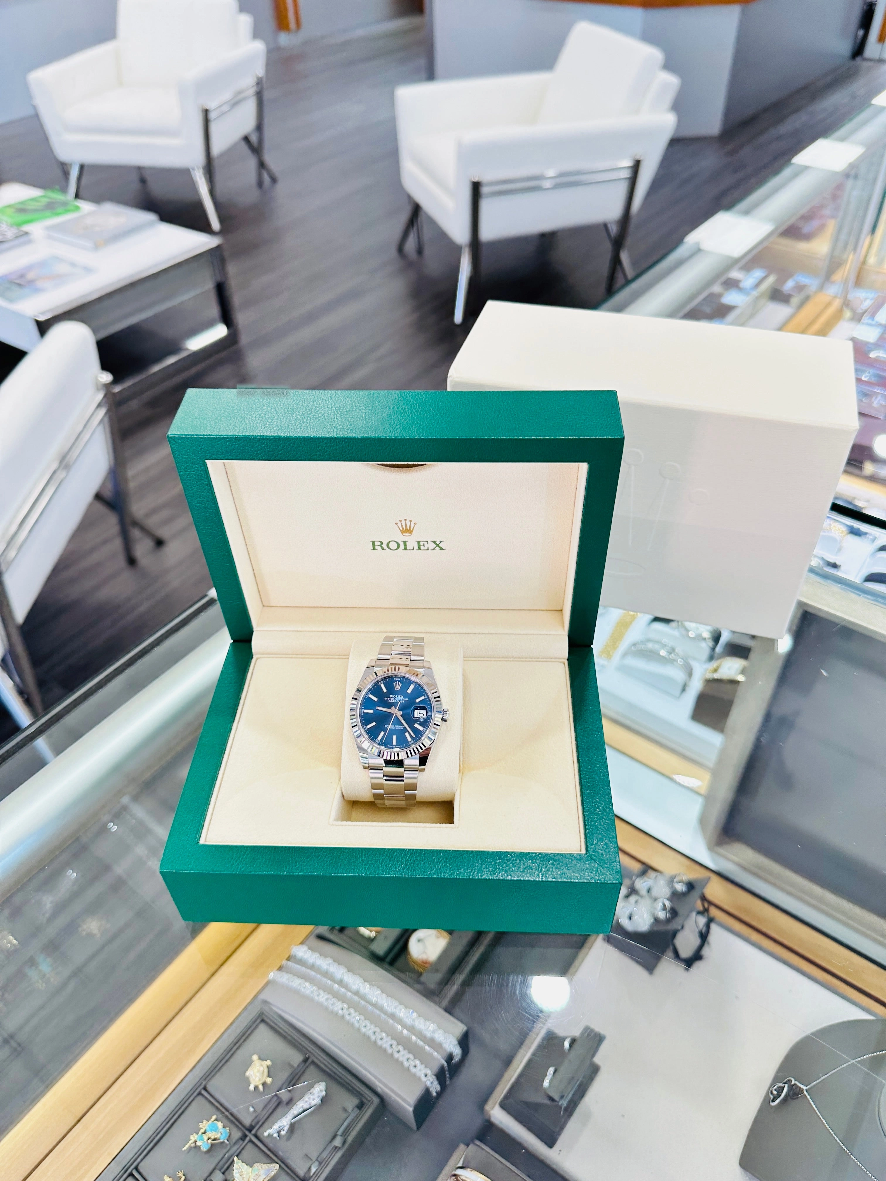Rolex DateJust 41 126334 Blue Stick Oyster Steel 18k White Gold Bezel  Box Papers UNWORN