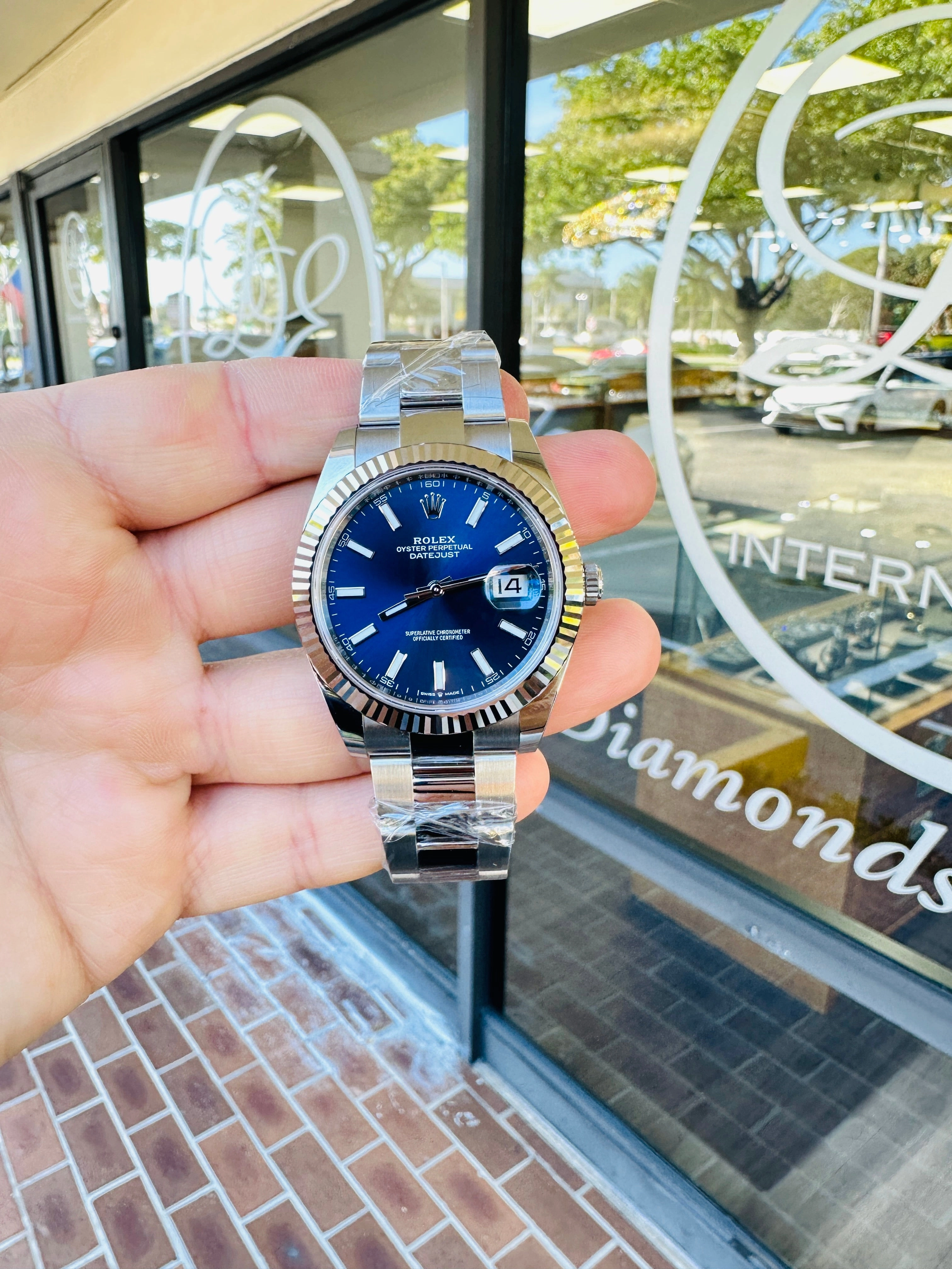 Rolex DateJust 41 126334 Blue Stick Oyster Steel 18k White Gold Bezel  Box Papers UNWORN