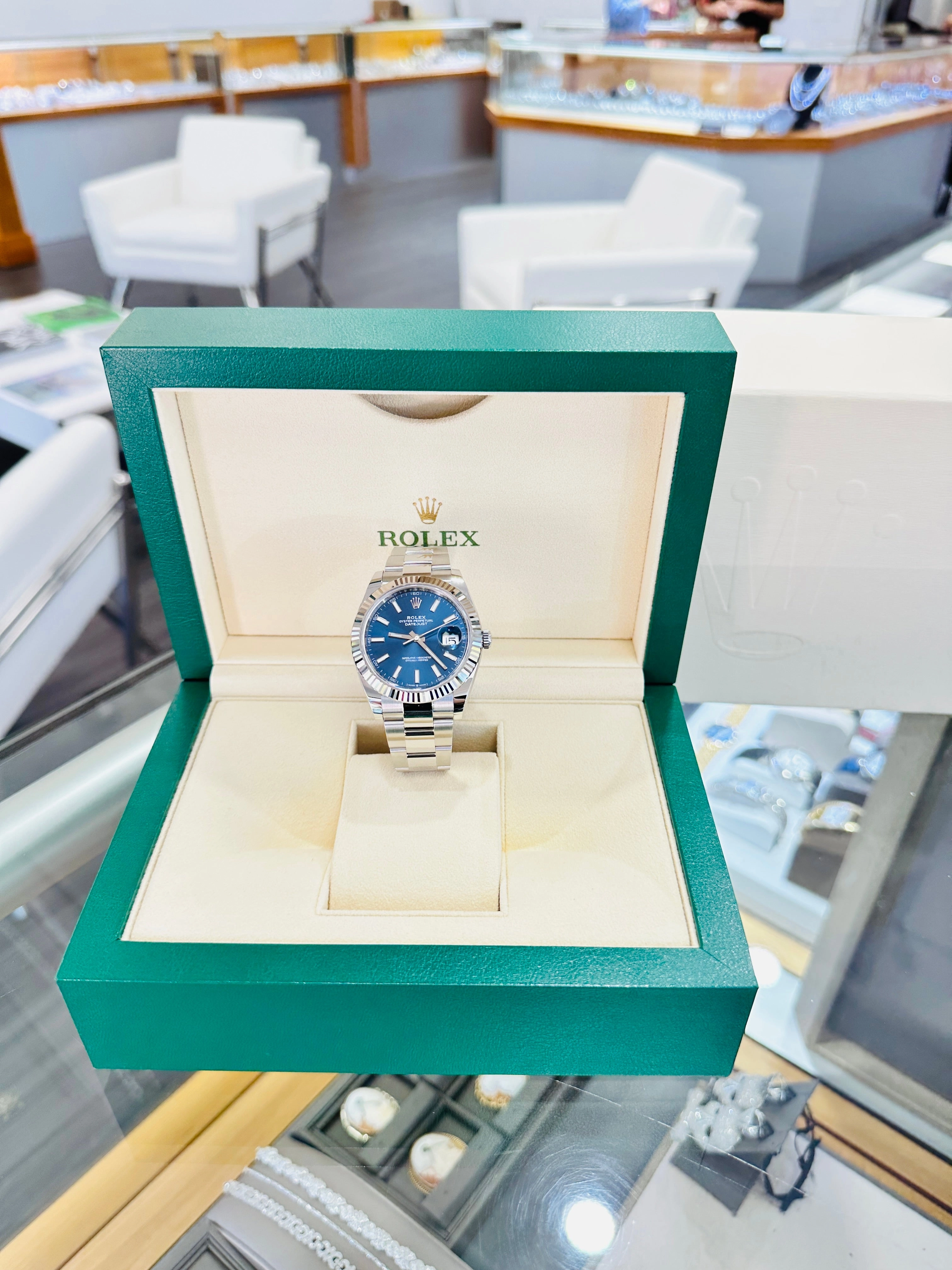 Rolex DateJust 41 126334 Blue Stick Oyster Steel 18k White Gold Bezel  Box Papers UNWORN