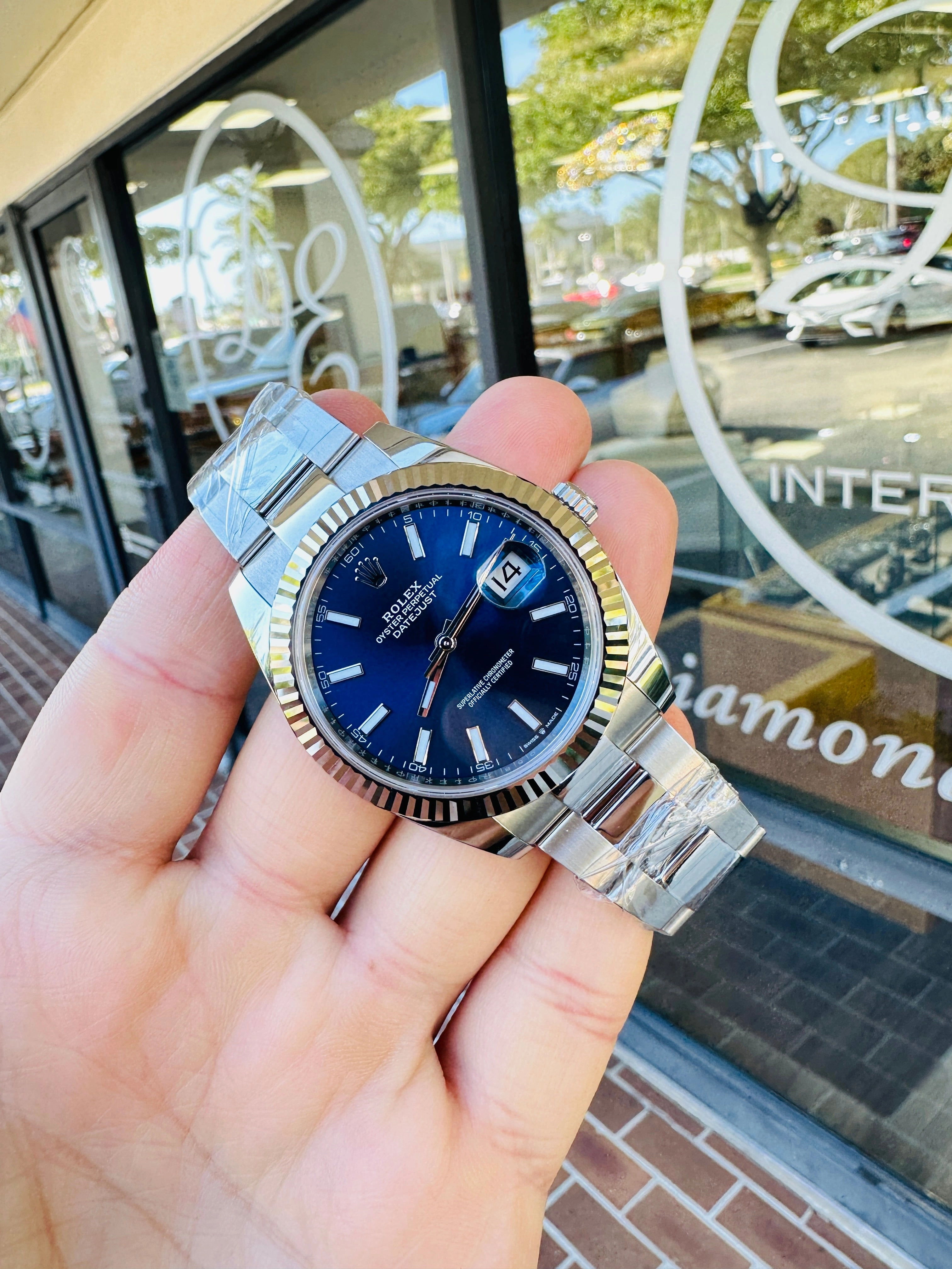 Rolex DateJust 41 126334 Blue Stick Oyster Steel 18k White Gold Bezel  Box Papers UNWORN