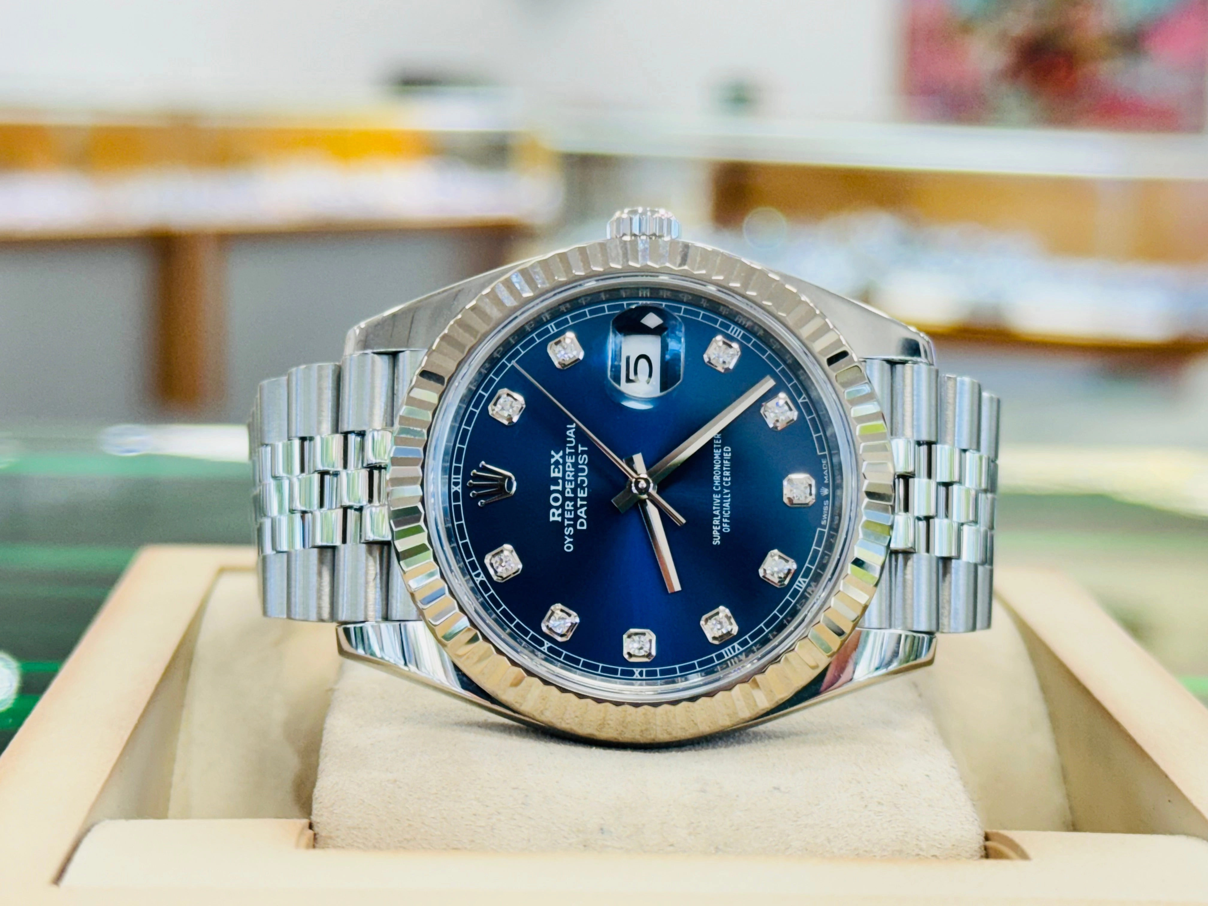 Rolex Datejust 41 126334  Jubilee Bracelet Factory Blue Diamond Dial Fluted Bezel MINT Box and Papers
