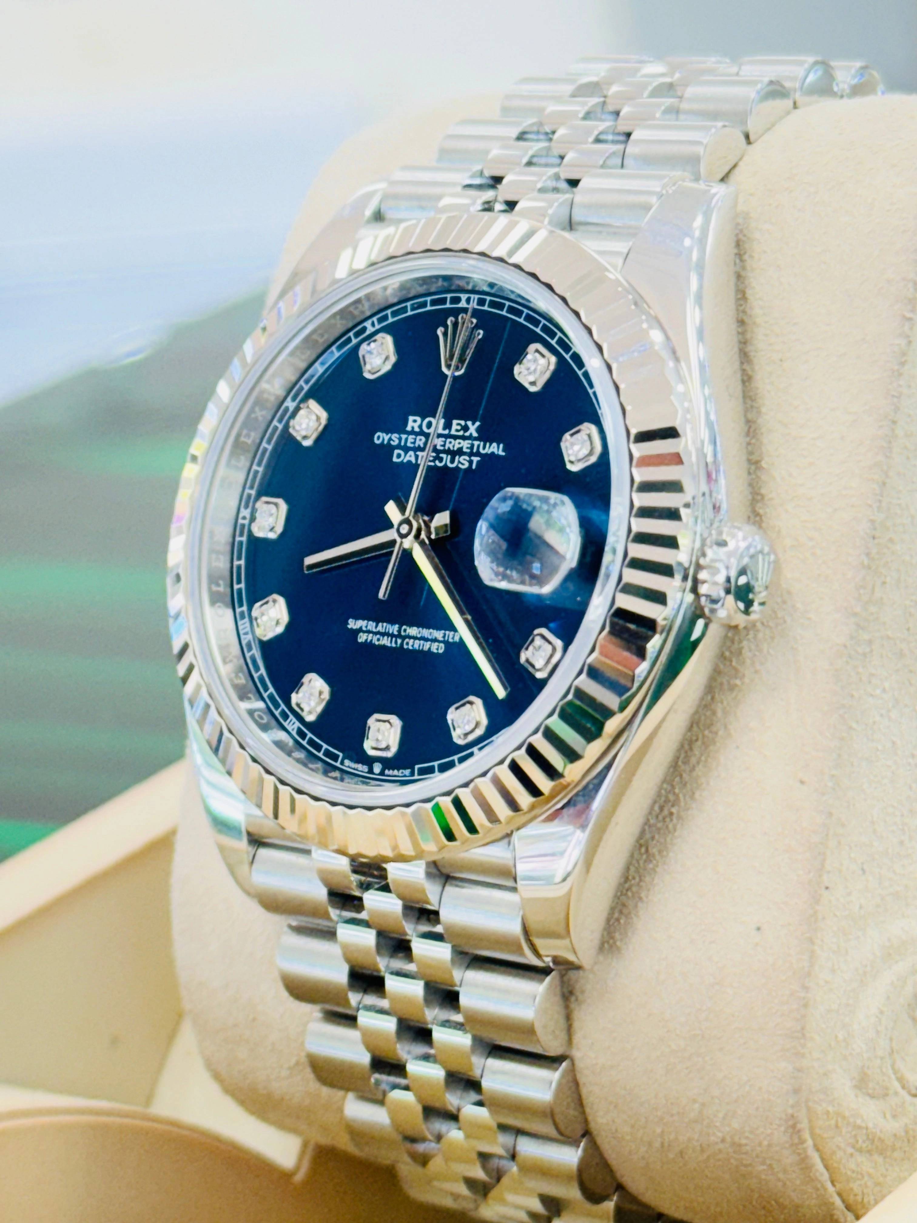 Rolex Datejust 41 126334  Jubilee Bracelet Factory Blue Diamond Dial Fluted Bezel MINT Box and Papers