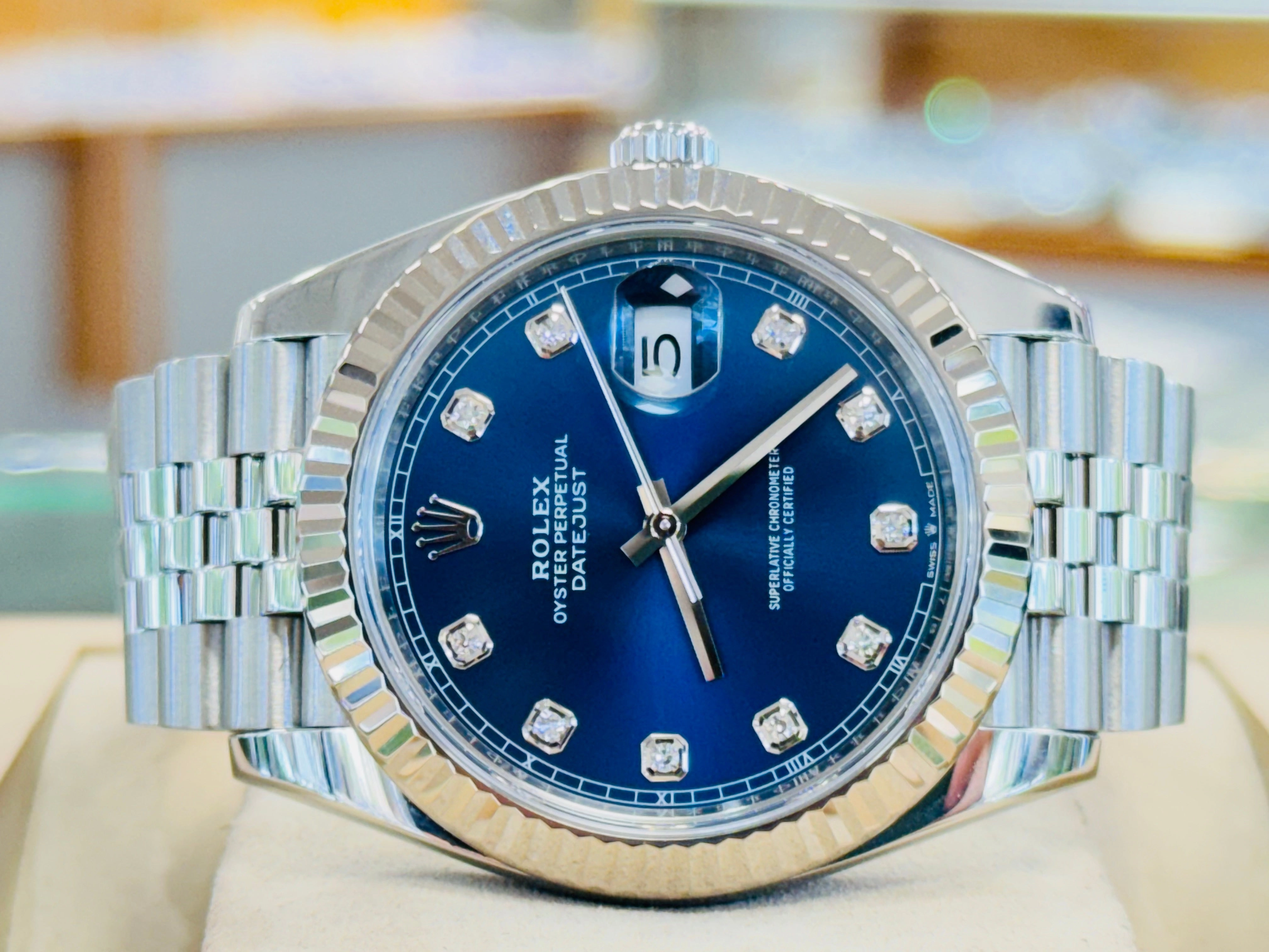 Rolex Datejust 41 126334  Jubilee Bracelet Factory Blue Diamond Dial Fluted Bezel MINT Box and Papers