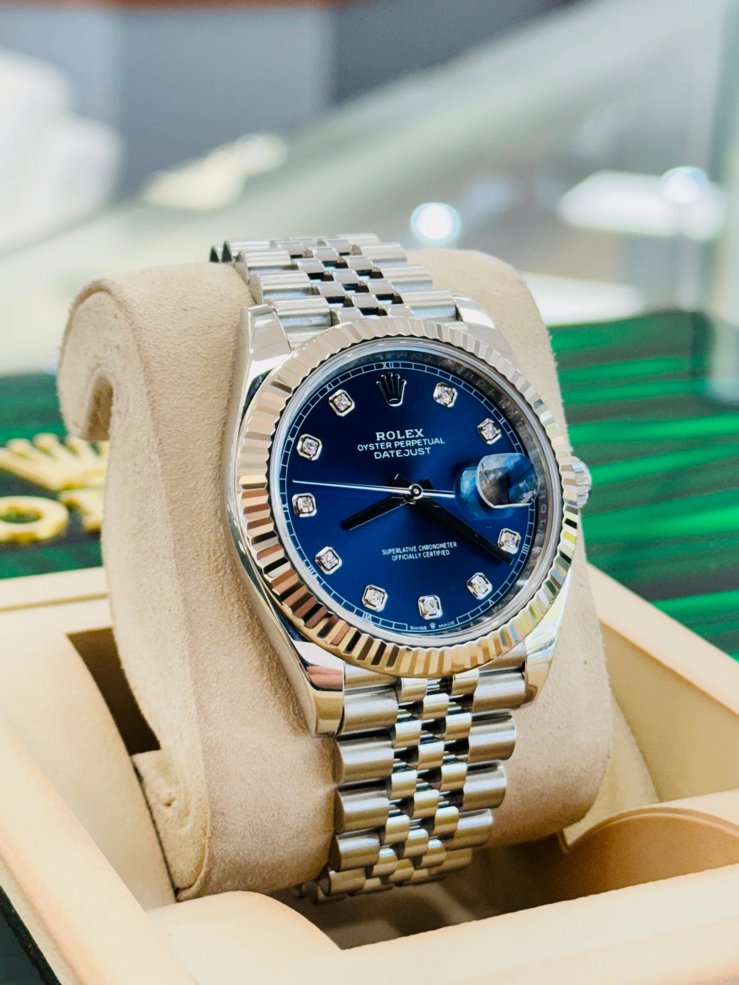 Rolex Datejust 41 126334  Jubilee Bracelet Factory Blue Diamond Dial Fluted Bezel MINT Box and Papers