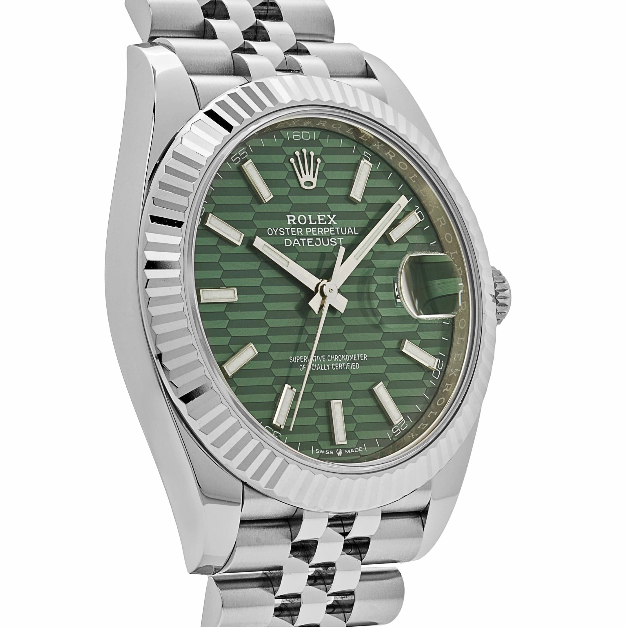 Rolex Datejust 41 126334 Stainless Steel Fluted Motif Green Dial Jubilee