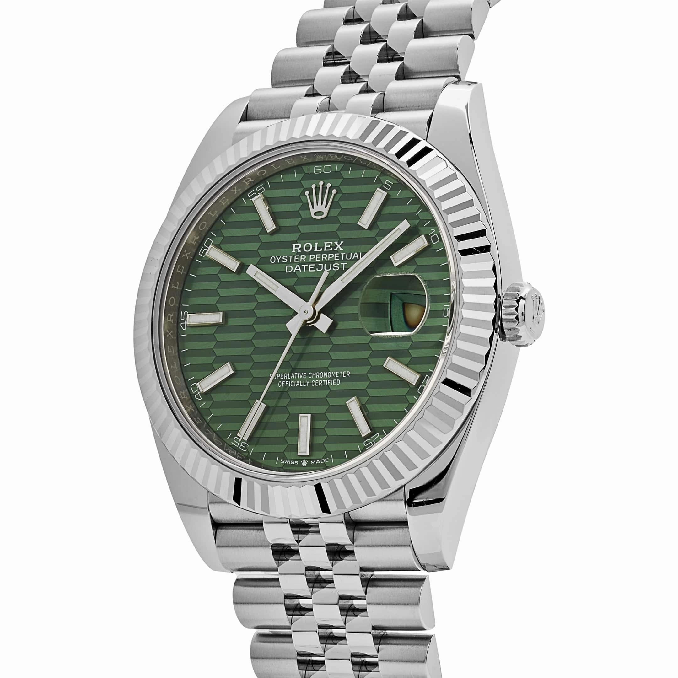 Rolex Datejust 41 126334 Stainless Steel Fluted Motif Green Dial Jubilee