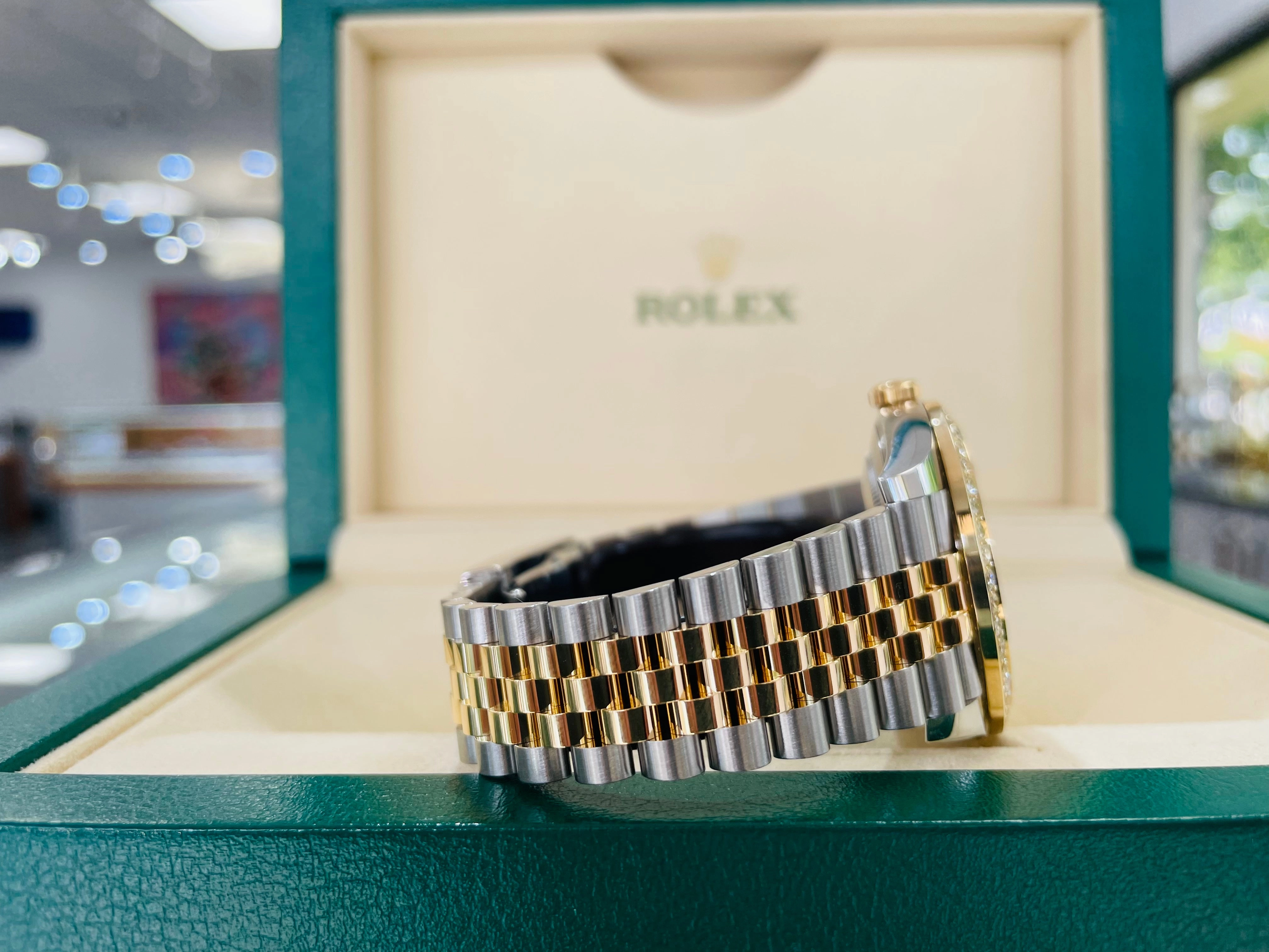 Rolex Datejust 41 Stainless Steel & Slate 'Wimbledon' Roman Dial Jubilee Bracelet 126303 Custom 2.50ct Diamond Bezel Box and Papers Unworn