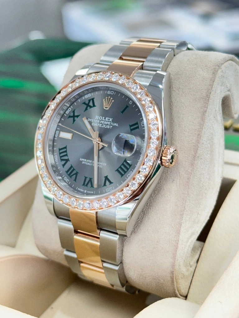 Rolex Datejust 41 Wimbledon 126301 Steel and 18K EverRose 2.85CT Custom Diamond Bezel Box and Papers Unworn