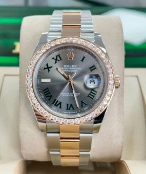 Rolex Datejust 41 Wimbledon 126301 Steel and 18K EverRose 2.85CT Custom Diamond Bezel Box and Papers Unworn