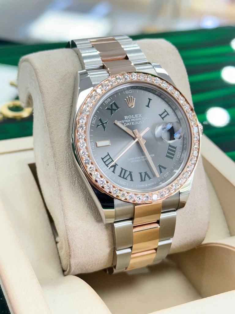 Rolex Datejust 41 Wimbledon 126301 Steel and 18K EverRose 2.85CT Custom Diamond Bezel Box and Papers Unworn