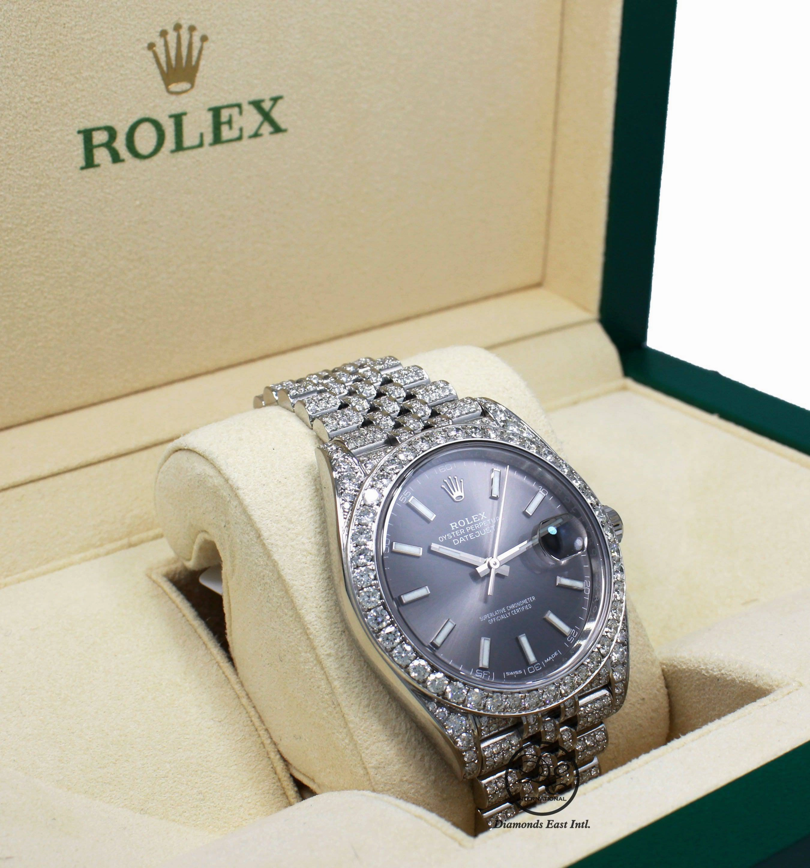 Rolex Datejust 41mm 126300 Jubilee Rhodium Dial All Covered With Diamonds ICED OUT BOX/PAPERS UNWORN