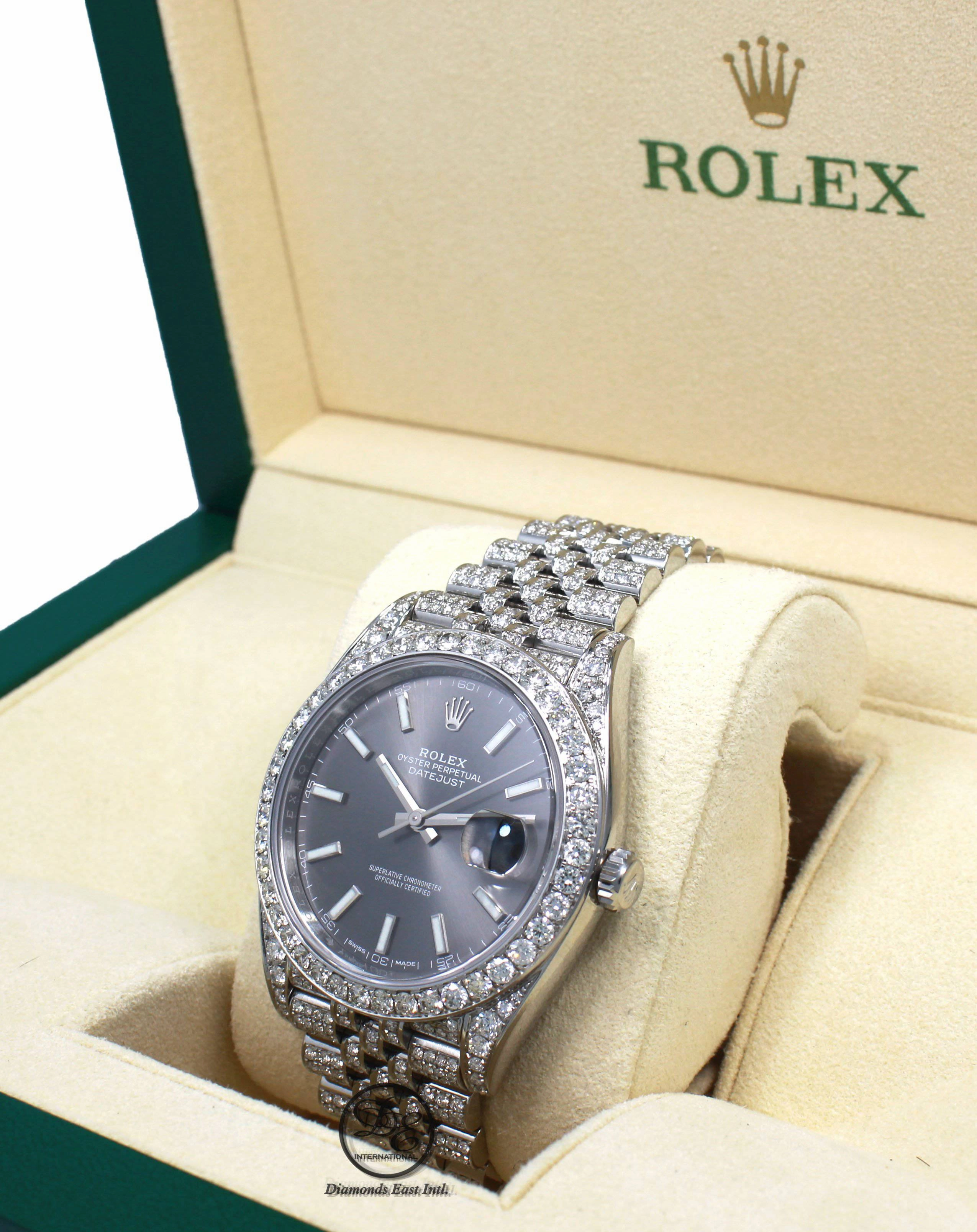 Rolex Datejust 41mm 126300 Jubilee Rhodium Dial All Covered With Diamonds ICED OUT BOX/PAPERS UNWORN