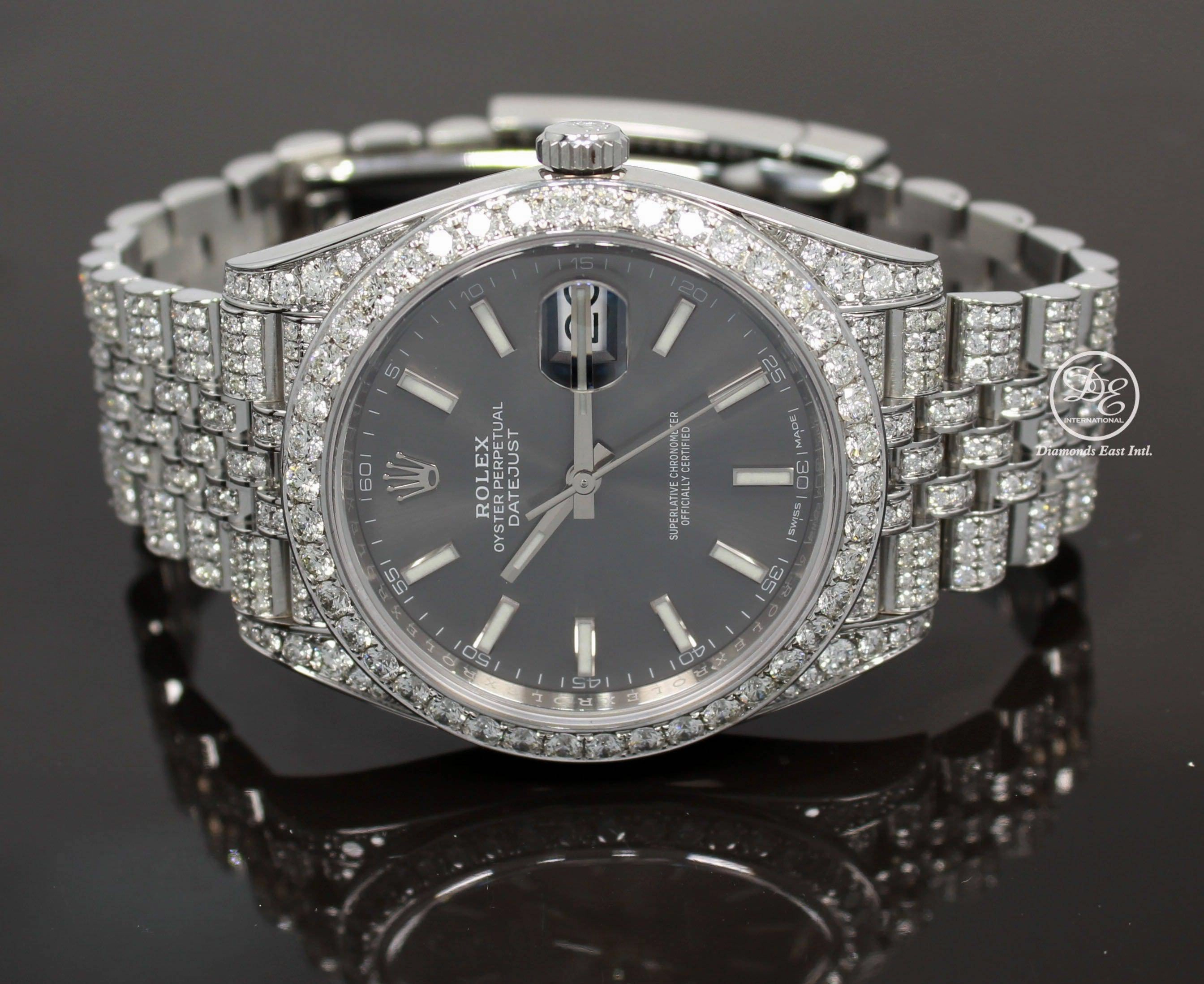 Rolex Datejust 41mm 126300 Jubilee Rhodium Dial All Covered With Diamonds ICED OUT BOX/PAPERS UNWORN