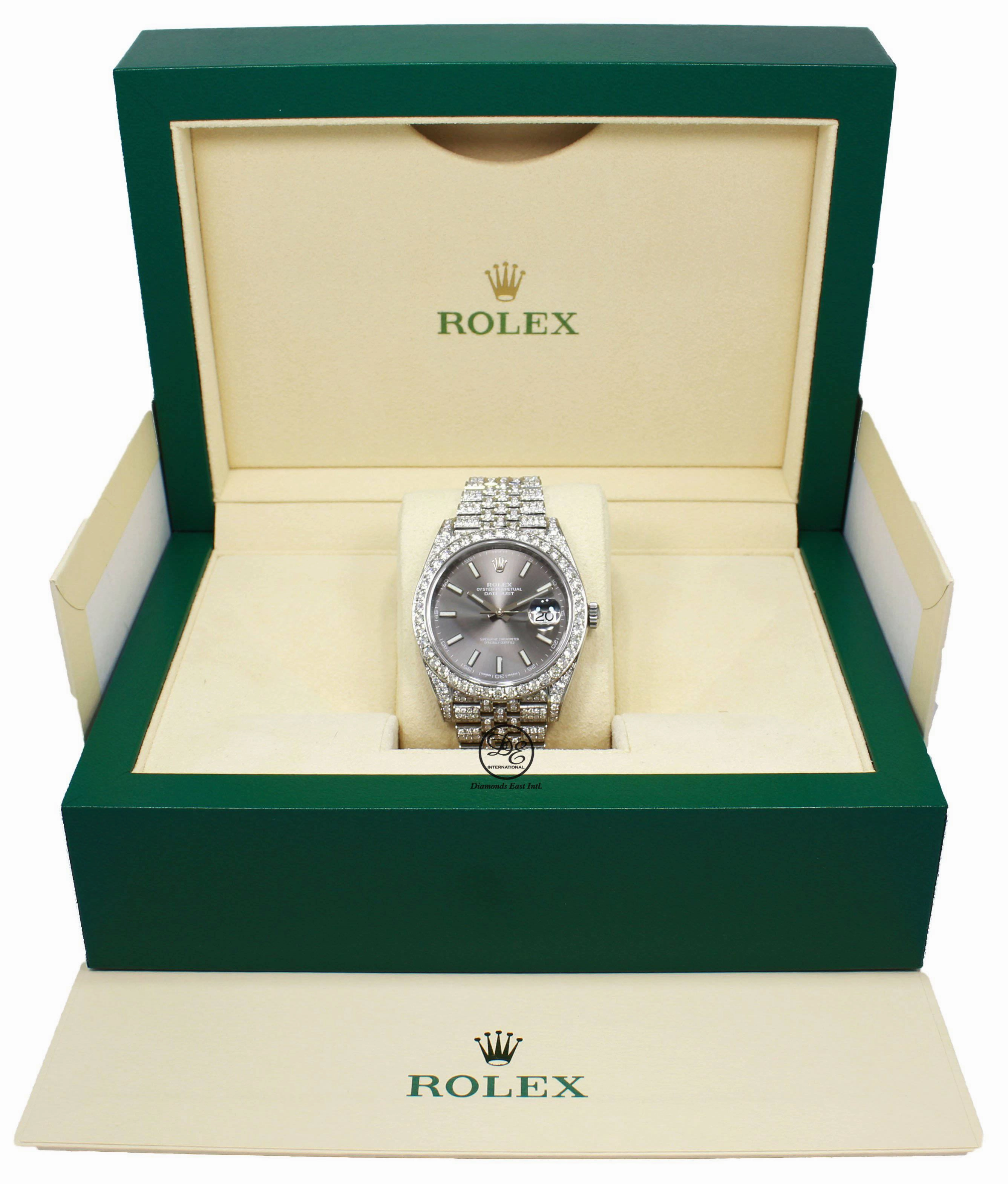 Rolex Datejust 41mm 126300 Jubilee Rhodium Dial All Covered With Diamonds ICED OUT BOX/PAPERS UNWORN