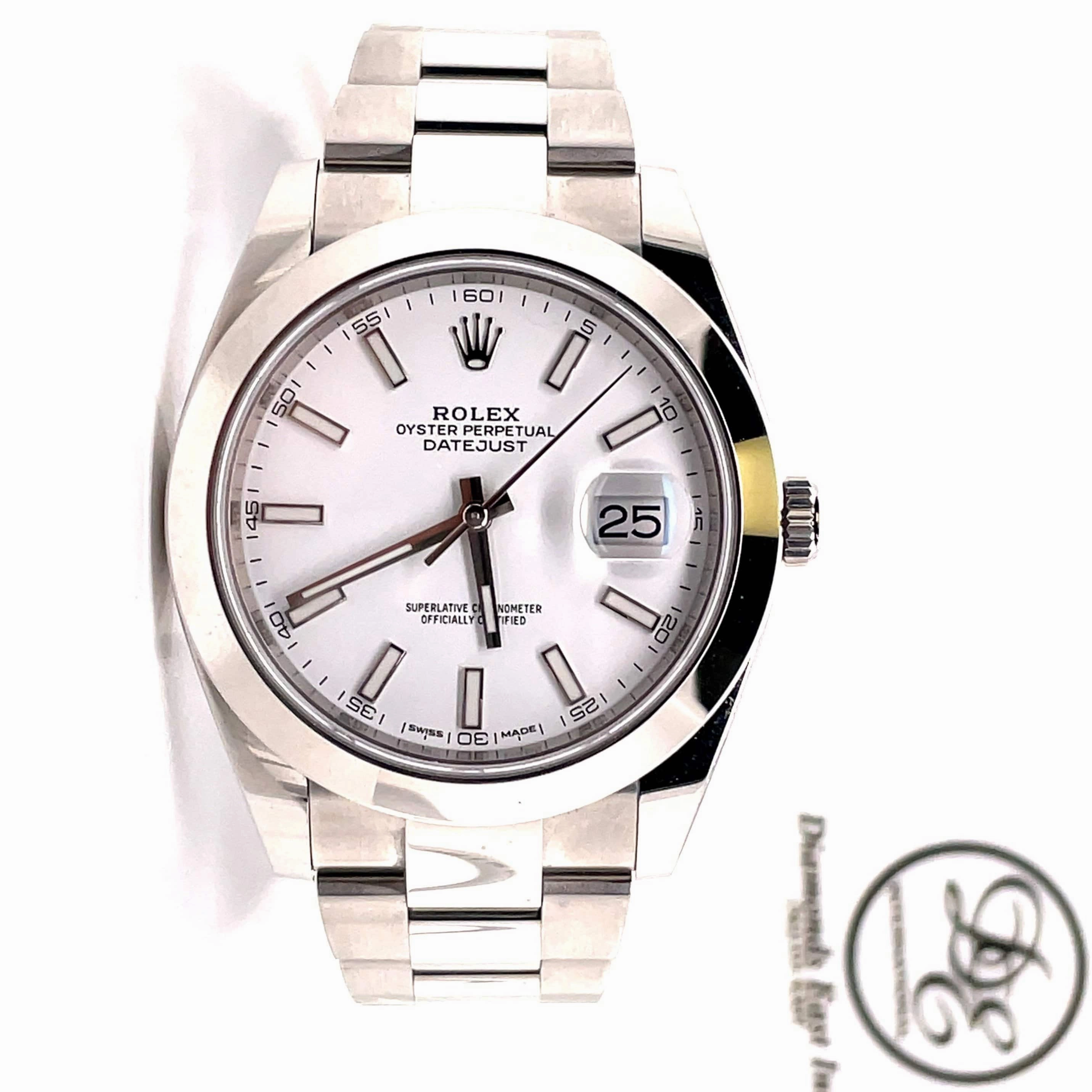 Rolex Datejust 41mm 126300 White Stick Dial Smooth Bezel PAPERS