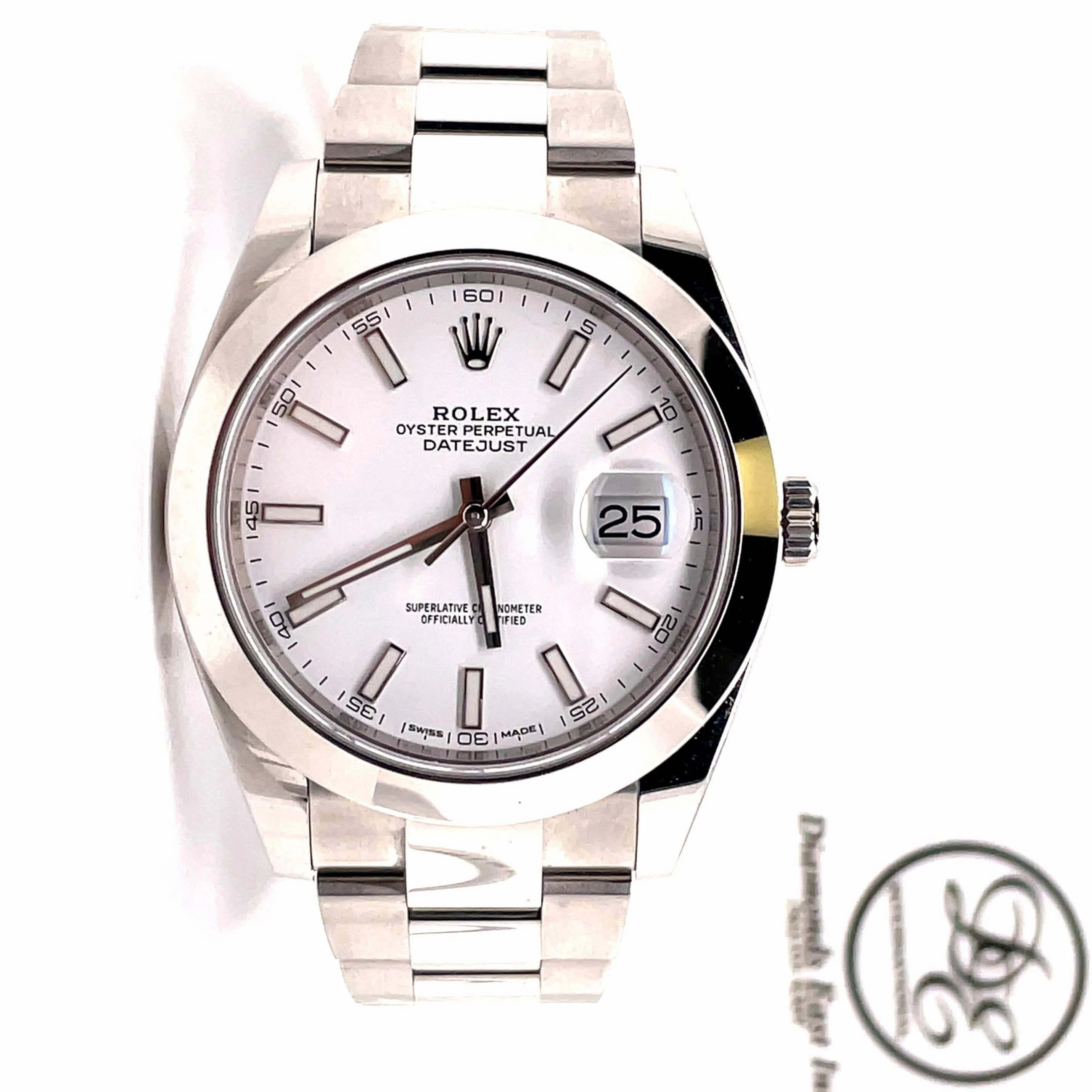 Rolex Datejust 41mm 126300 White Stick Dial Smooth Bezel PAPERS
