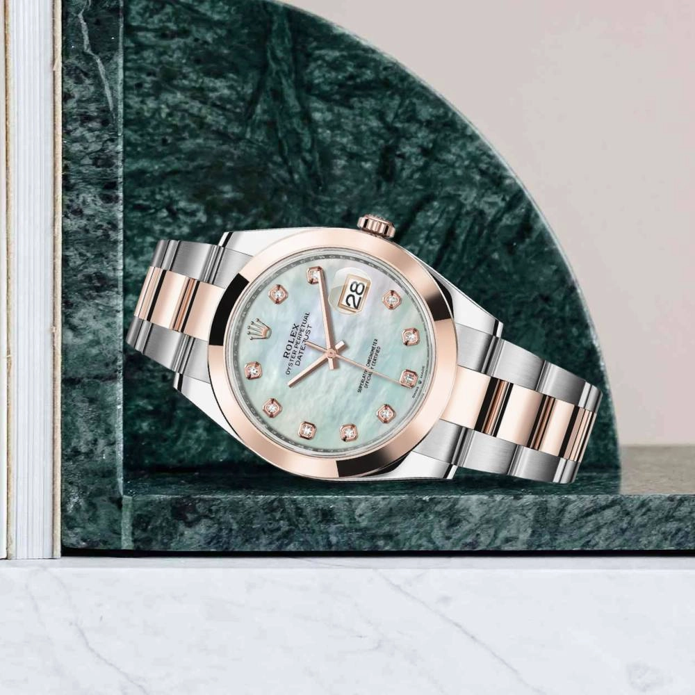 Rolex Datejust 41mm - Ref: 126301-0013 - White Mother of Pearl Diamond Dial, Two Tone Stainless Steel & 18K Rose Gold Oyster Bracelet Men's Watch