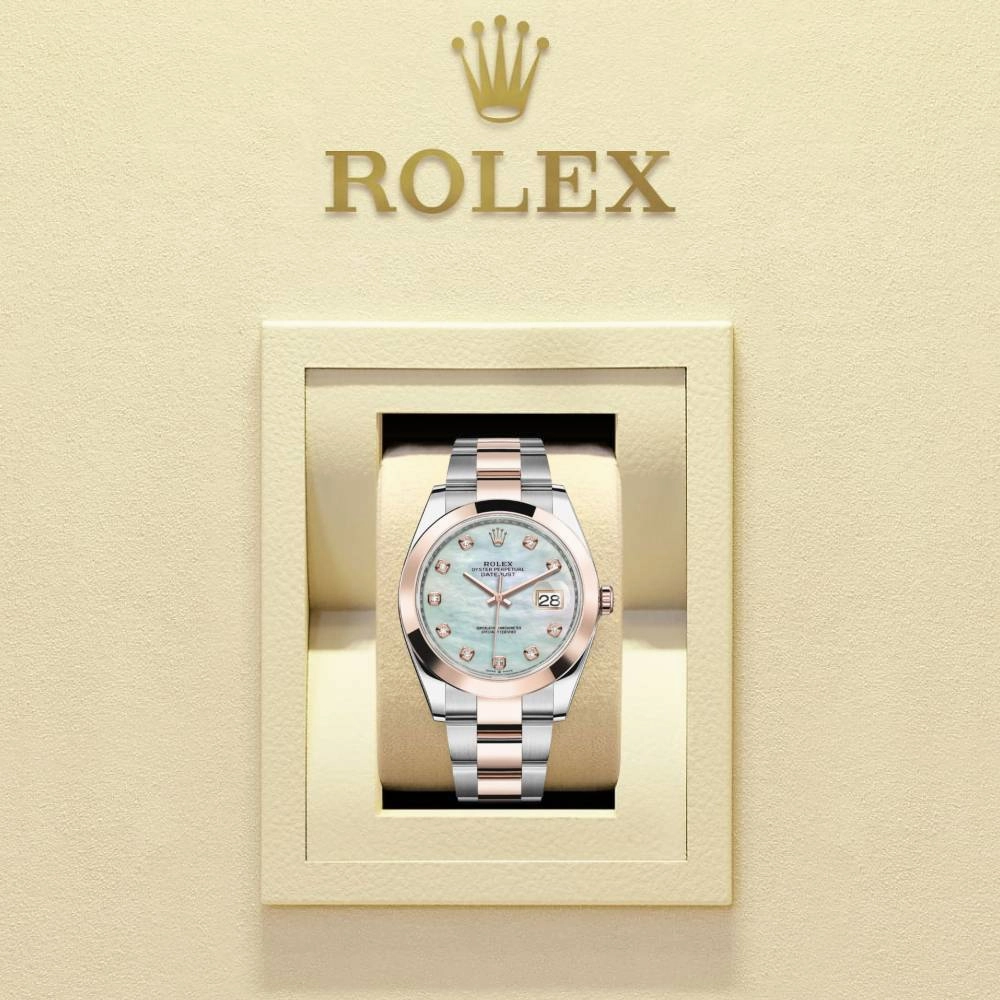 Rolex Datejust 41mm - Ref: 126301-0013 - White Mother of Pearl Diamond Dial, Two Tone Stainless Steel & 18K Rose Gold Oyster Bracelet Men's Watch